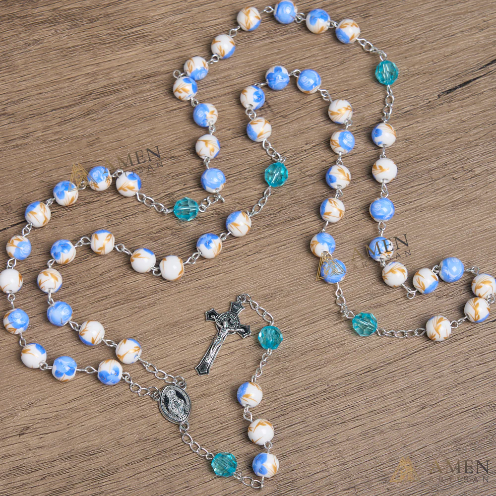 Blue Floral Ceramic Rosary - Image 5