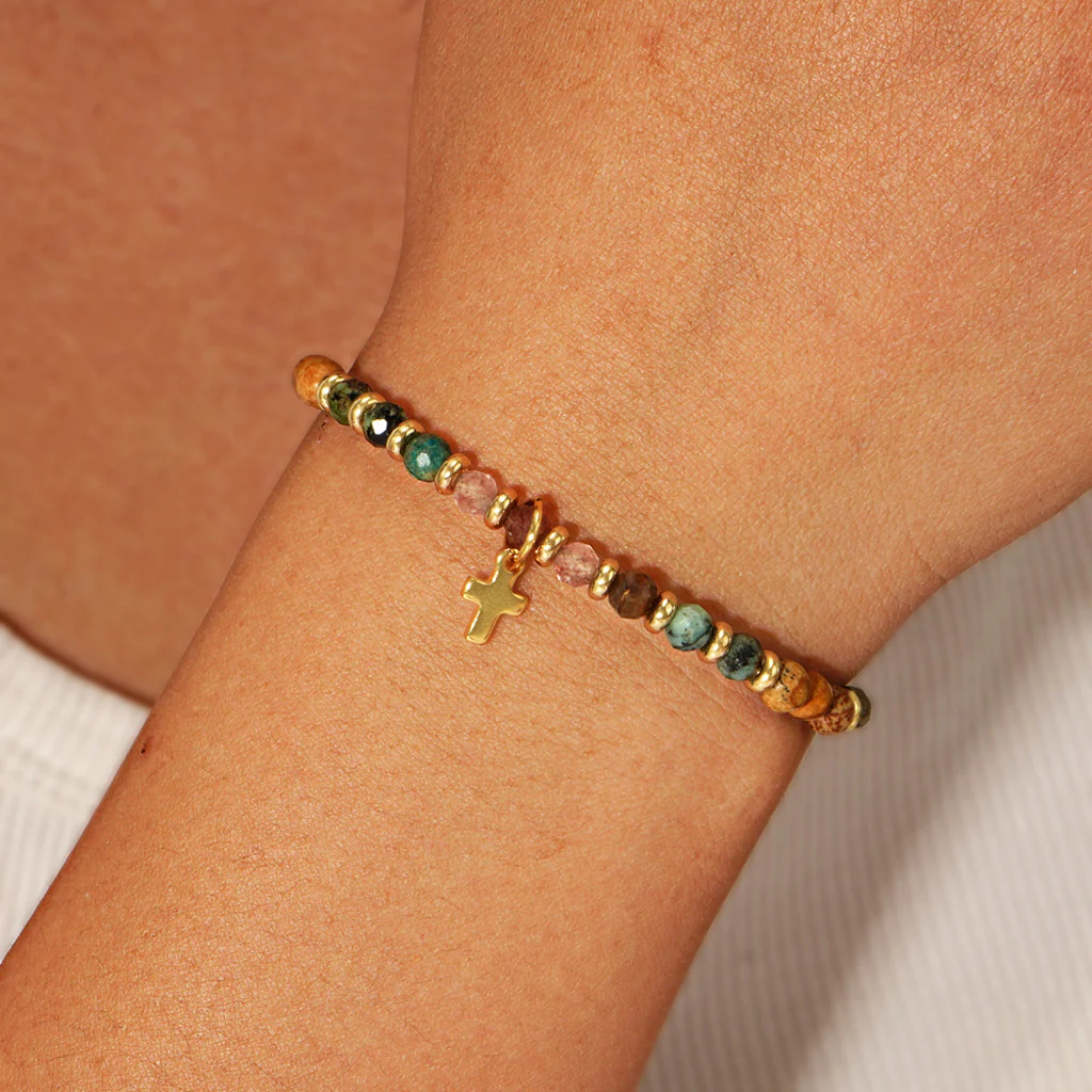 Boho Natural Stone Cross Bracelet with Adjustable Cord — Faith - Image 7