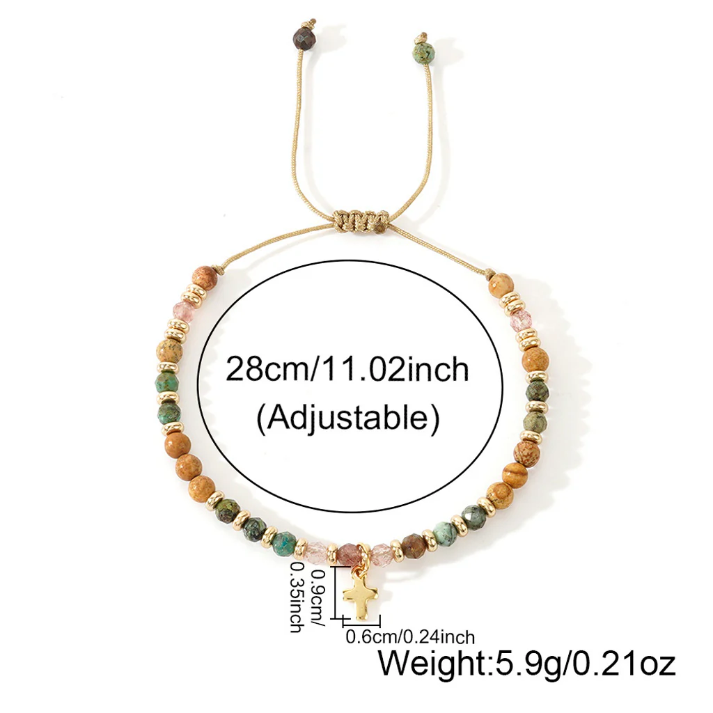 Boho Natural Stone Cross Bracelet with Adjustable Cord — Faith - Image 9
