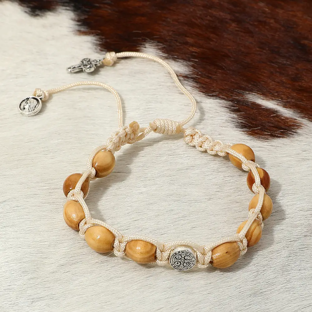 Braided Wooden Beads Saint Benedict Medal Bracelet Amen Artisan - Image 4