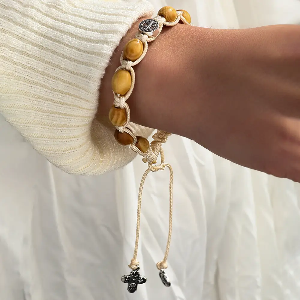 Braided Wooden Beads Saint Benedict Medal Bracelet Amen Artisan - Image 7