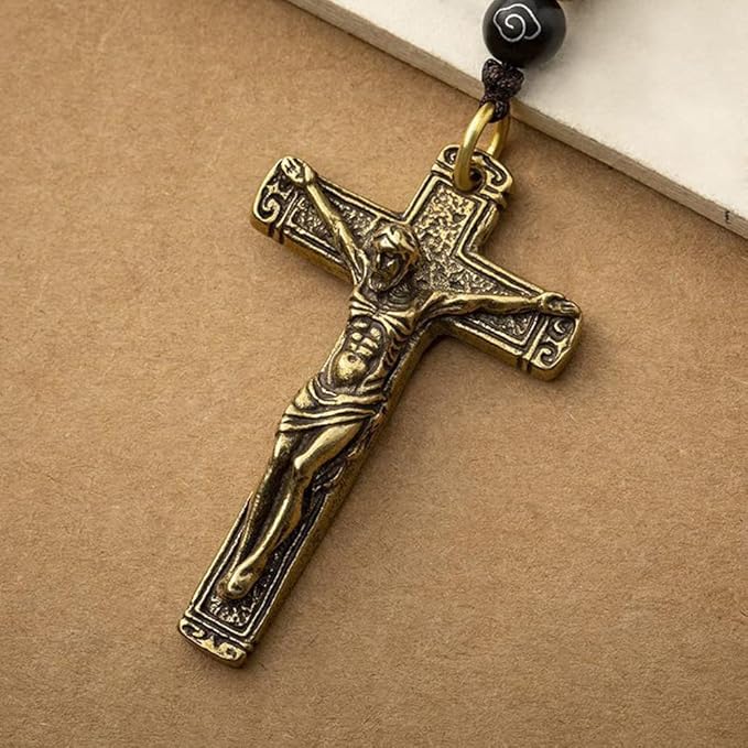 Brass Vintage Crucifix Sorrow Necklace Amen Artisan - Image 4