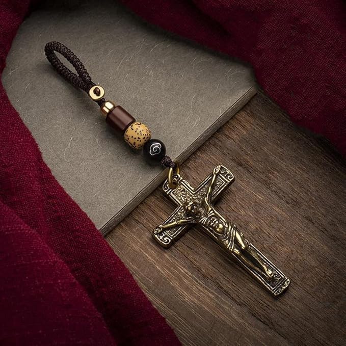 Brass Vintage Crucifix Sorrow Necklace Amen Artisan - Image 6