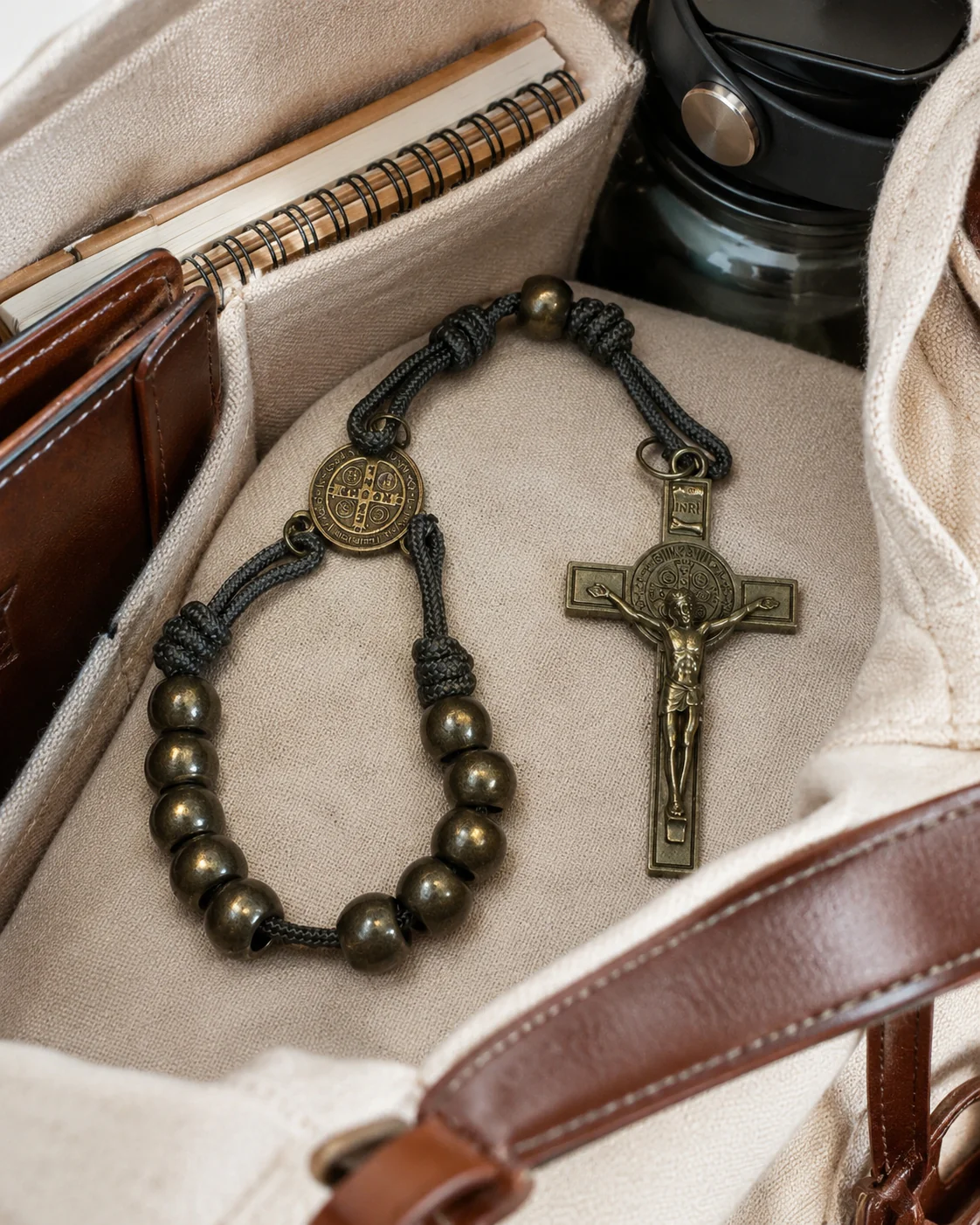Bronze Beads Olive Green Saint Benedict Medal Pocket Rosary Amen Artisan - Image 7