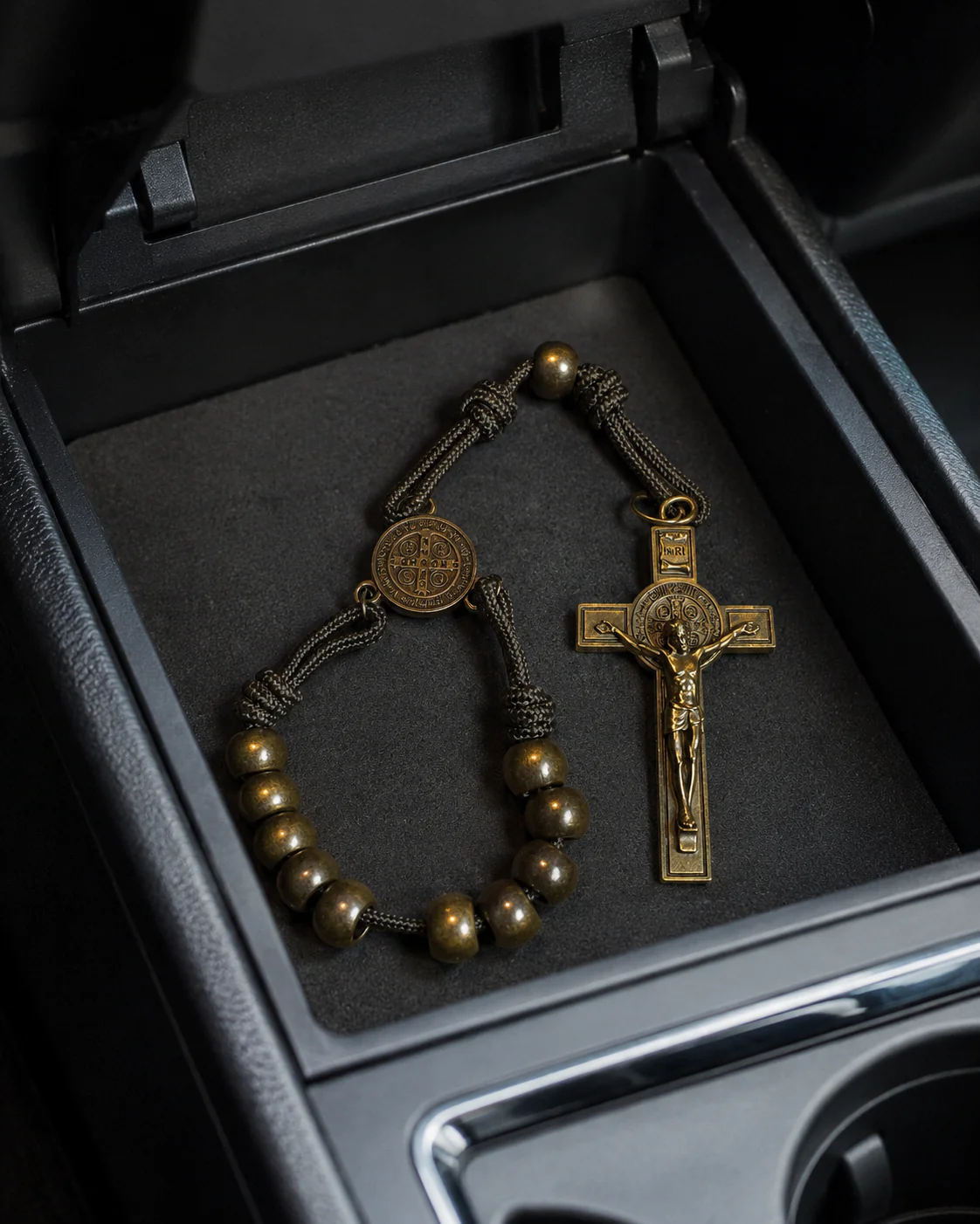 Bronze Beads Olive Green Saint Benedict Medal Pocket Rosary Amen Artisan - Image 6