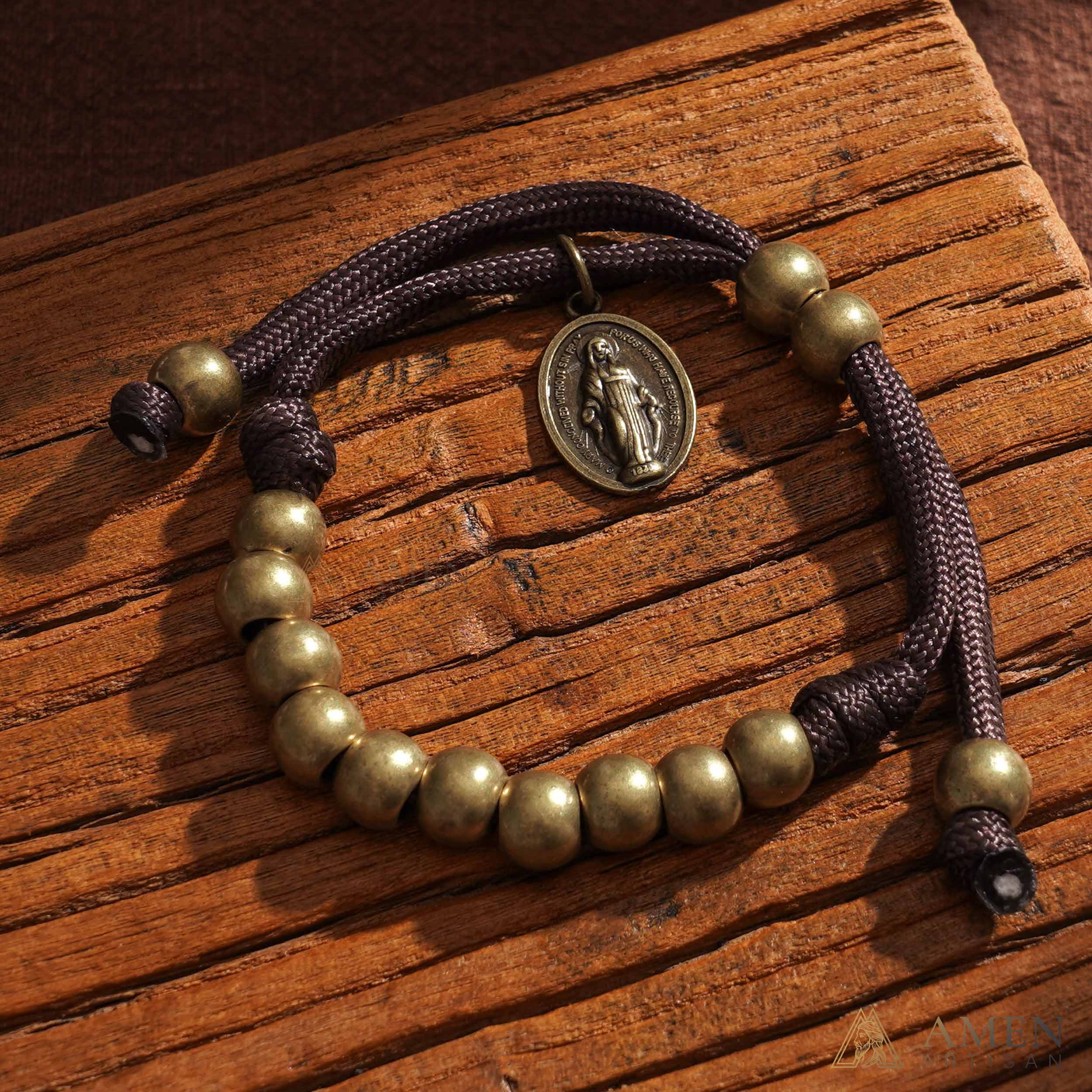 Brown Braided Prayer Bracelet with Antique Bronze Beads — Blessing - Image 10