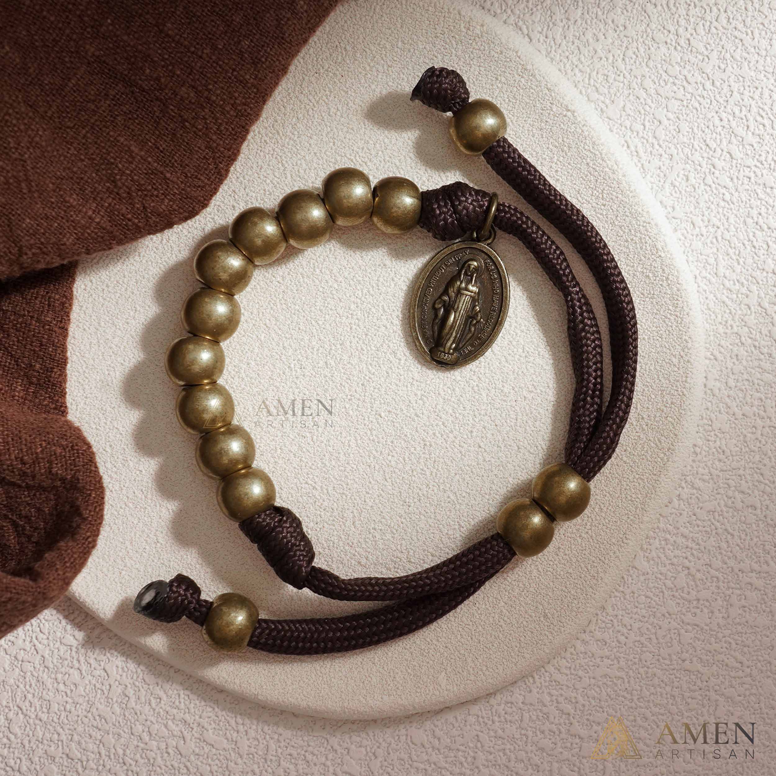 Brown Braided Prayer Bracelet with Antique Bronze Beads — Blessing - Image 11