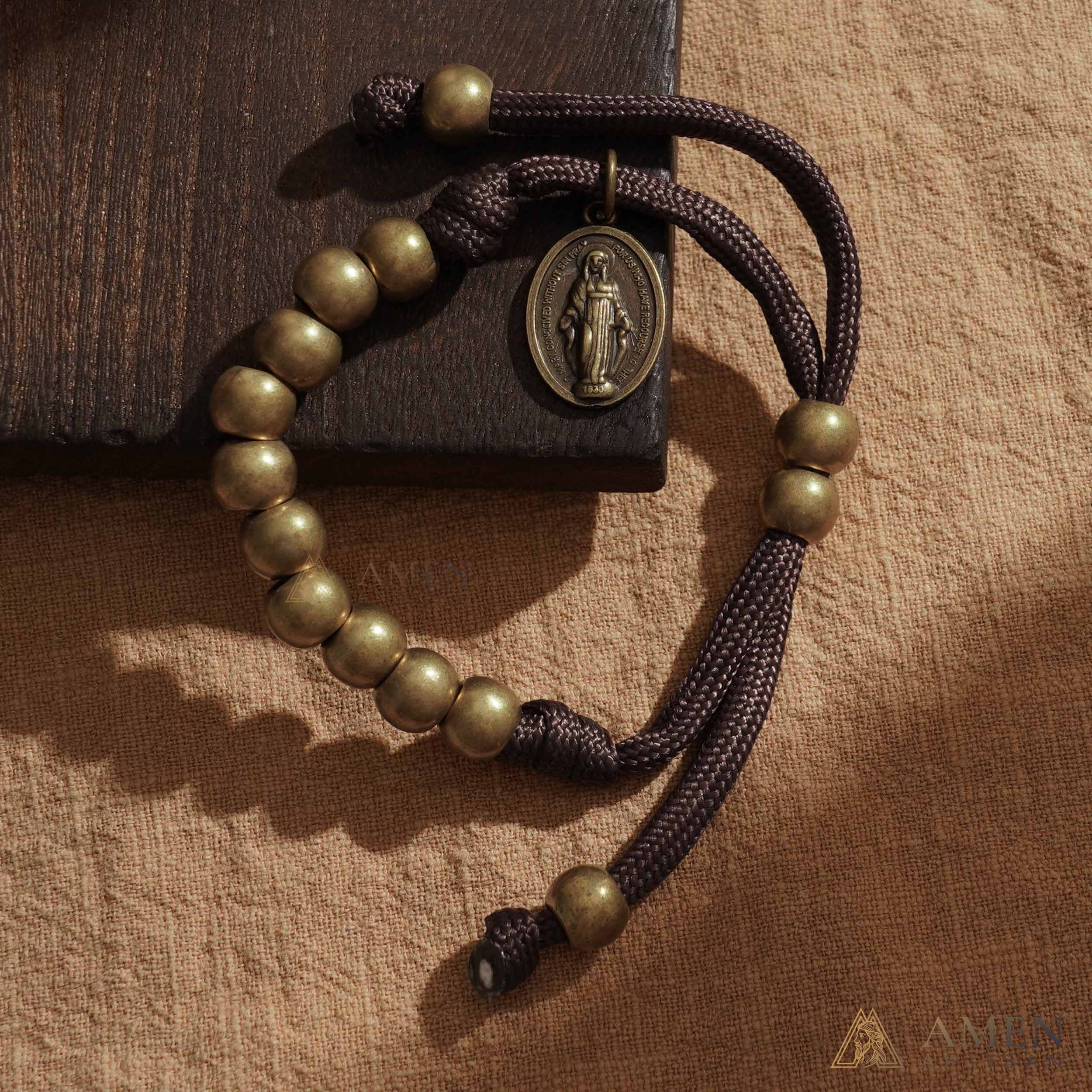 Brown Braided Prayer Bracelet with Antique Bronze Beads — Blessing - Image 12