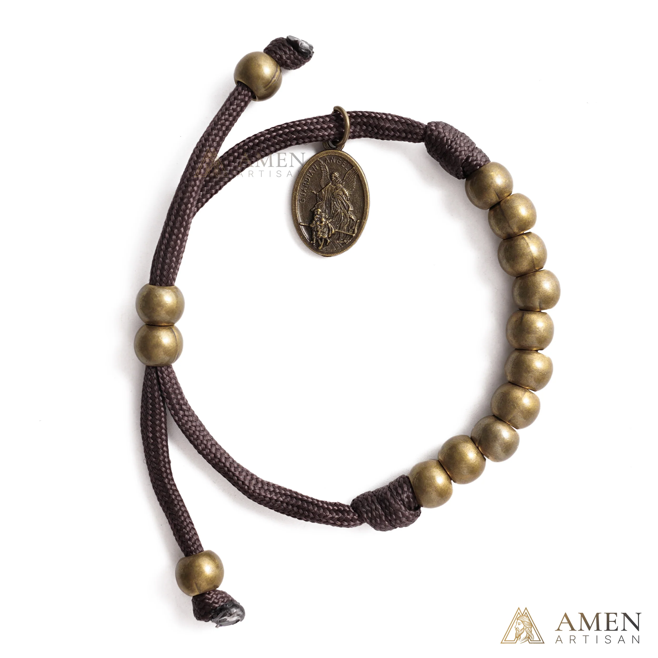 Brown Braided Prayer Bracelet with Antique Bronze Beads — Blessing - Image 3