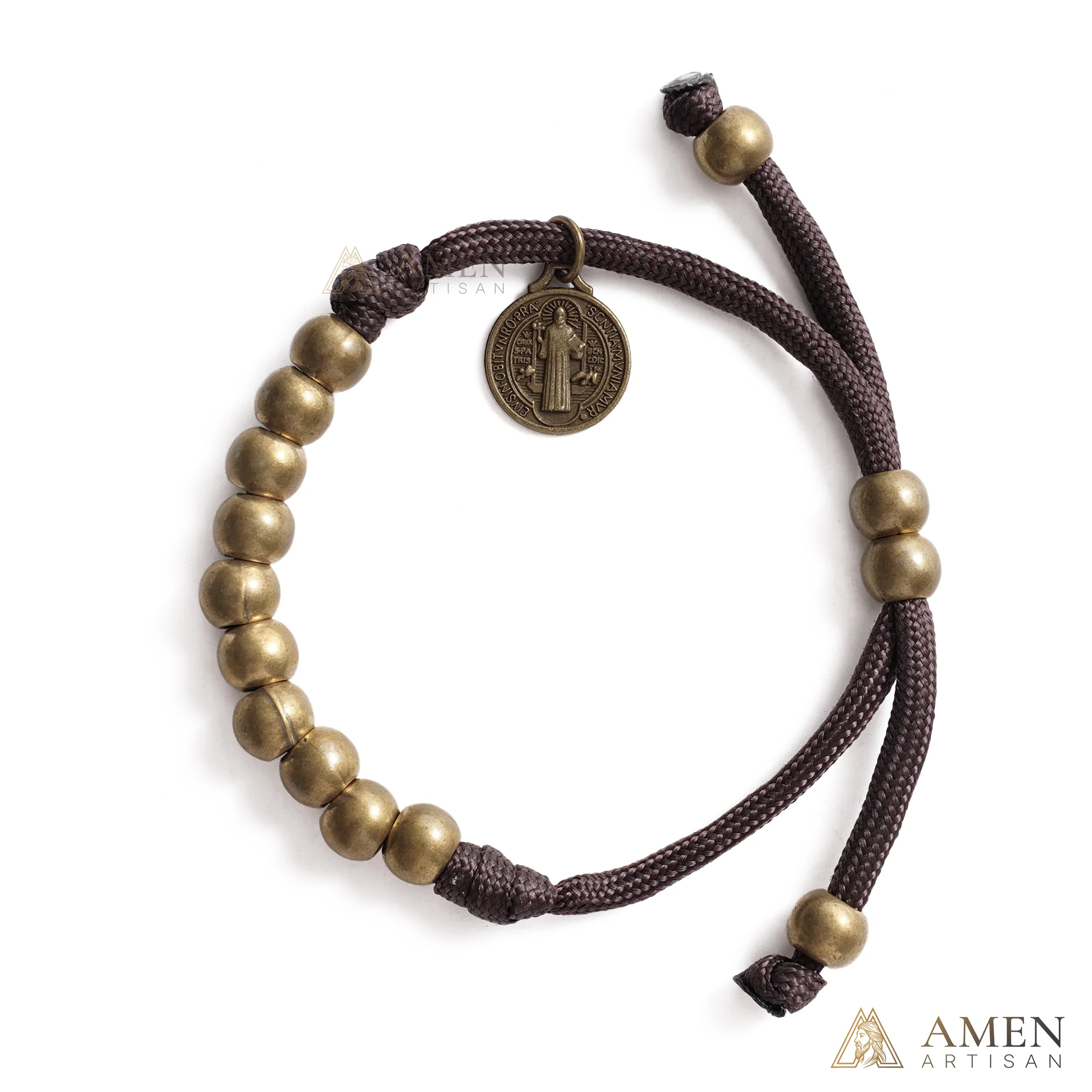 Brown Braided Prayer Bracelet with Antique Bronze Beads — Blessing - Image 4