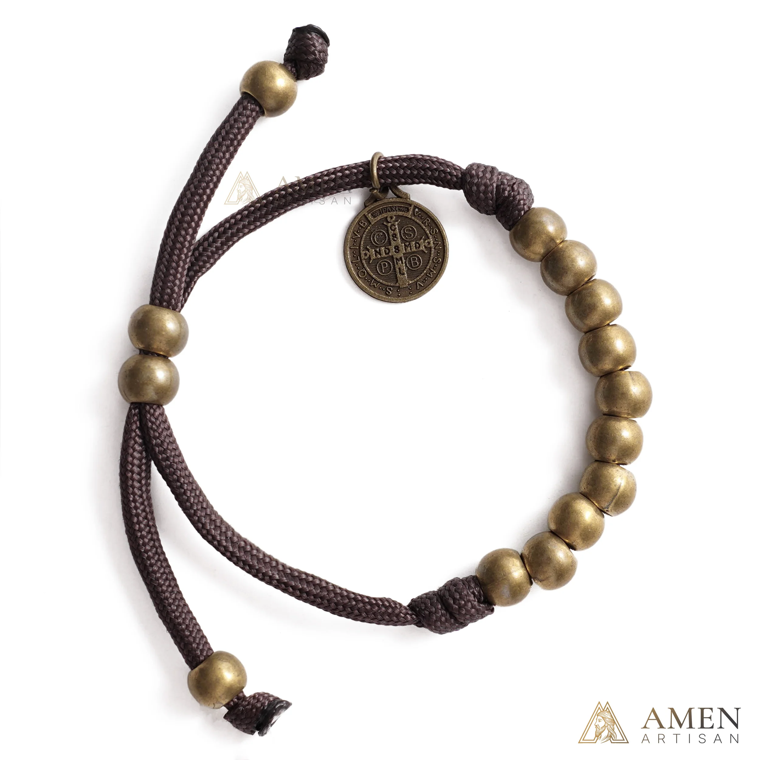Brown Braided Prayer Bracelet with Antique Bronze Beads — Blessing - Image 6