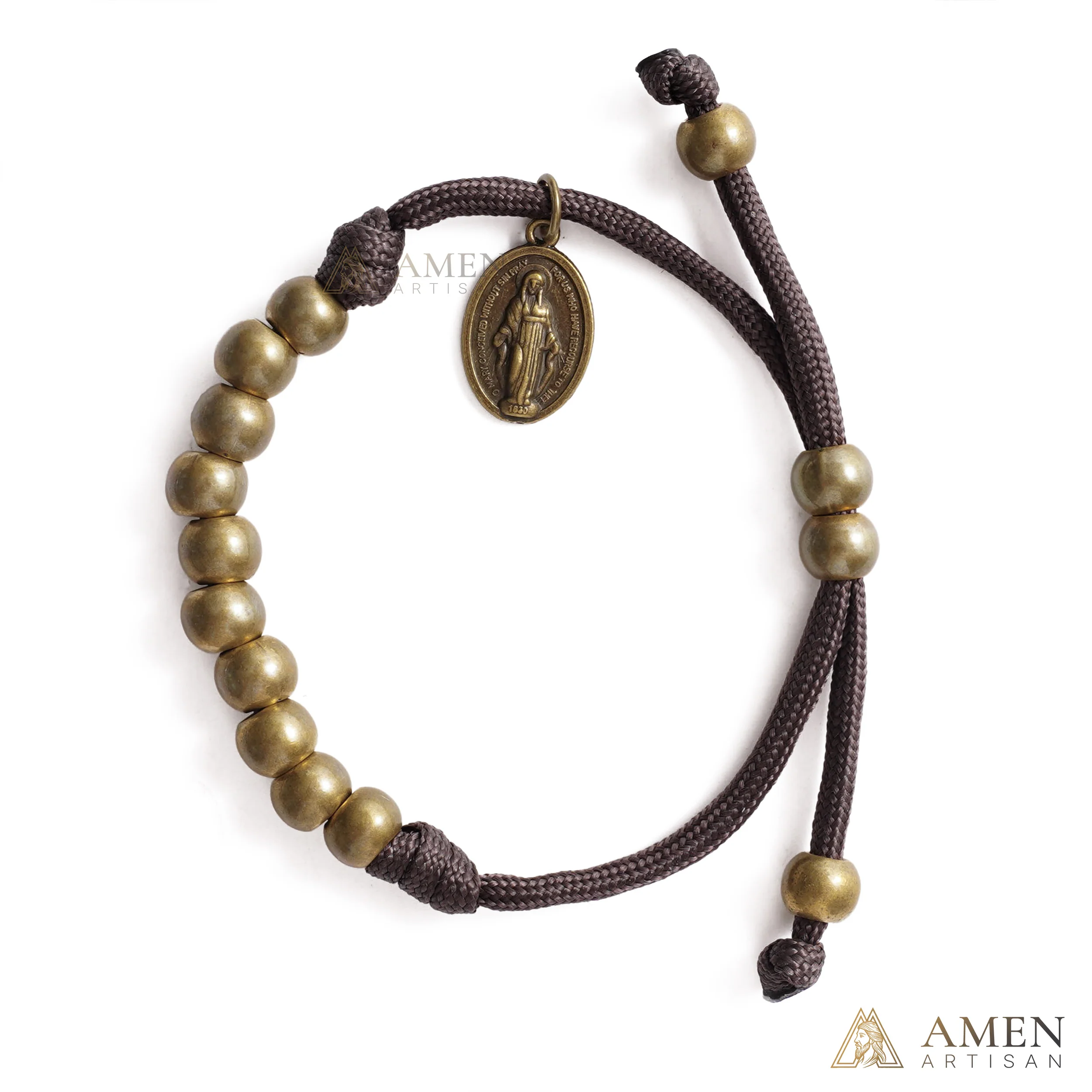 Brown Braided Prayer Bracelet with Antique Bronze Beads — Blessing - Image 7