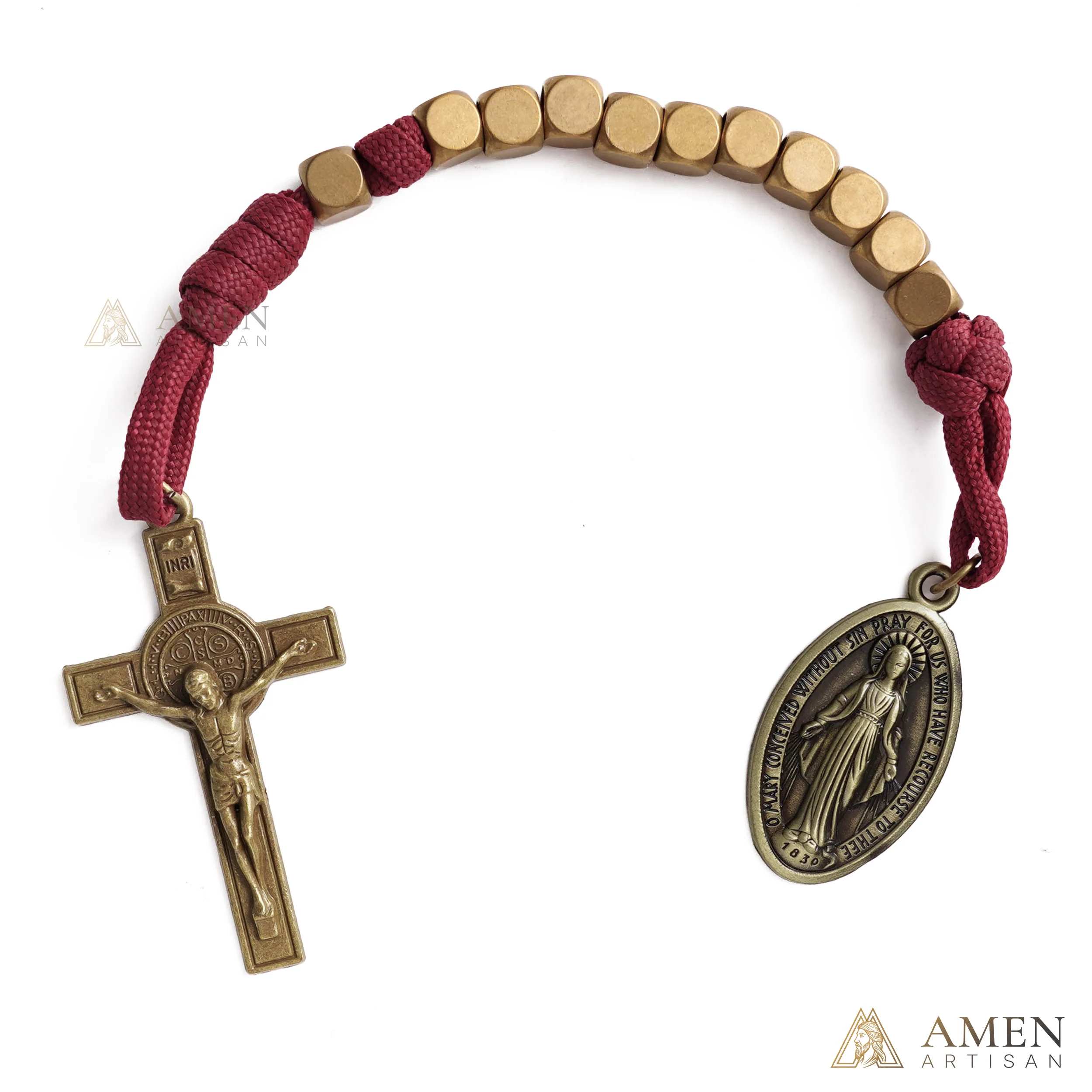 Burgundy Clip-On Pocket Decade Rosary with Crucifix and Our Lady Medal - Image 3