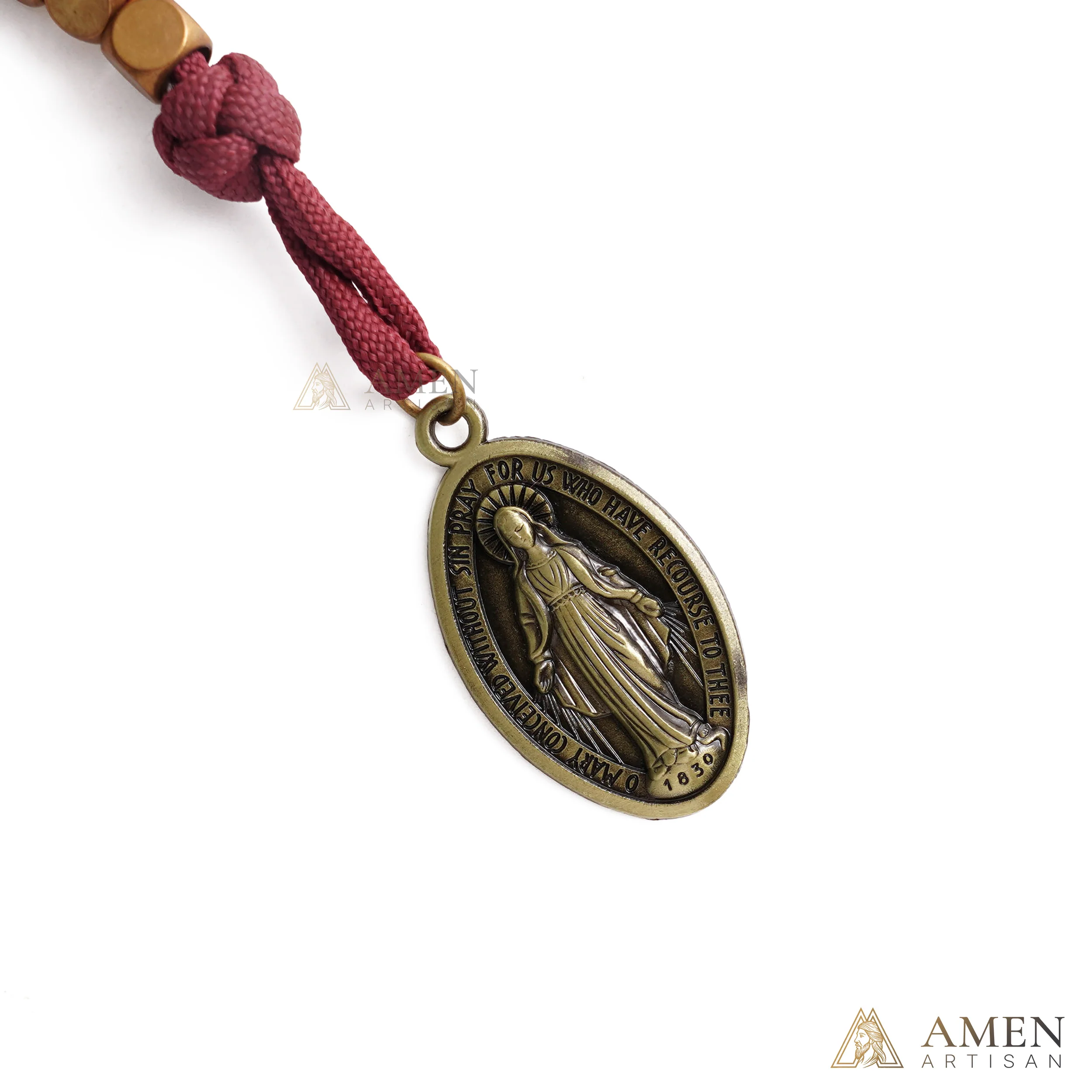 Burgundy Clip-On Pocket Decade Rosary with Crucifix and Our Lady Medal - Image 9