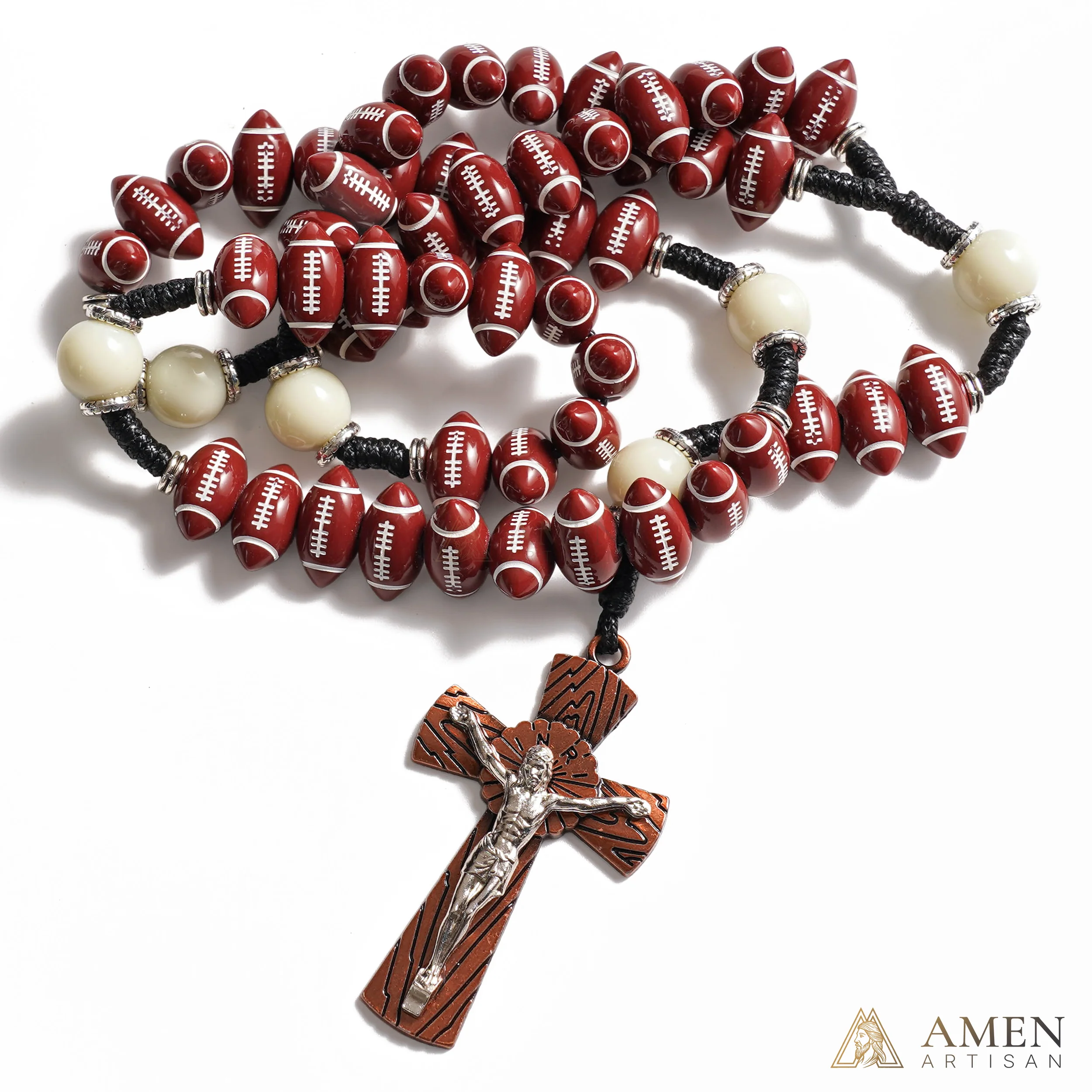 【Deal Today】Catholic Football Rosary with Oval Sports Beads | Amen Artisan