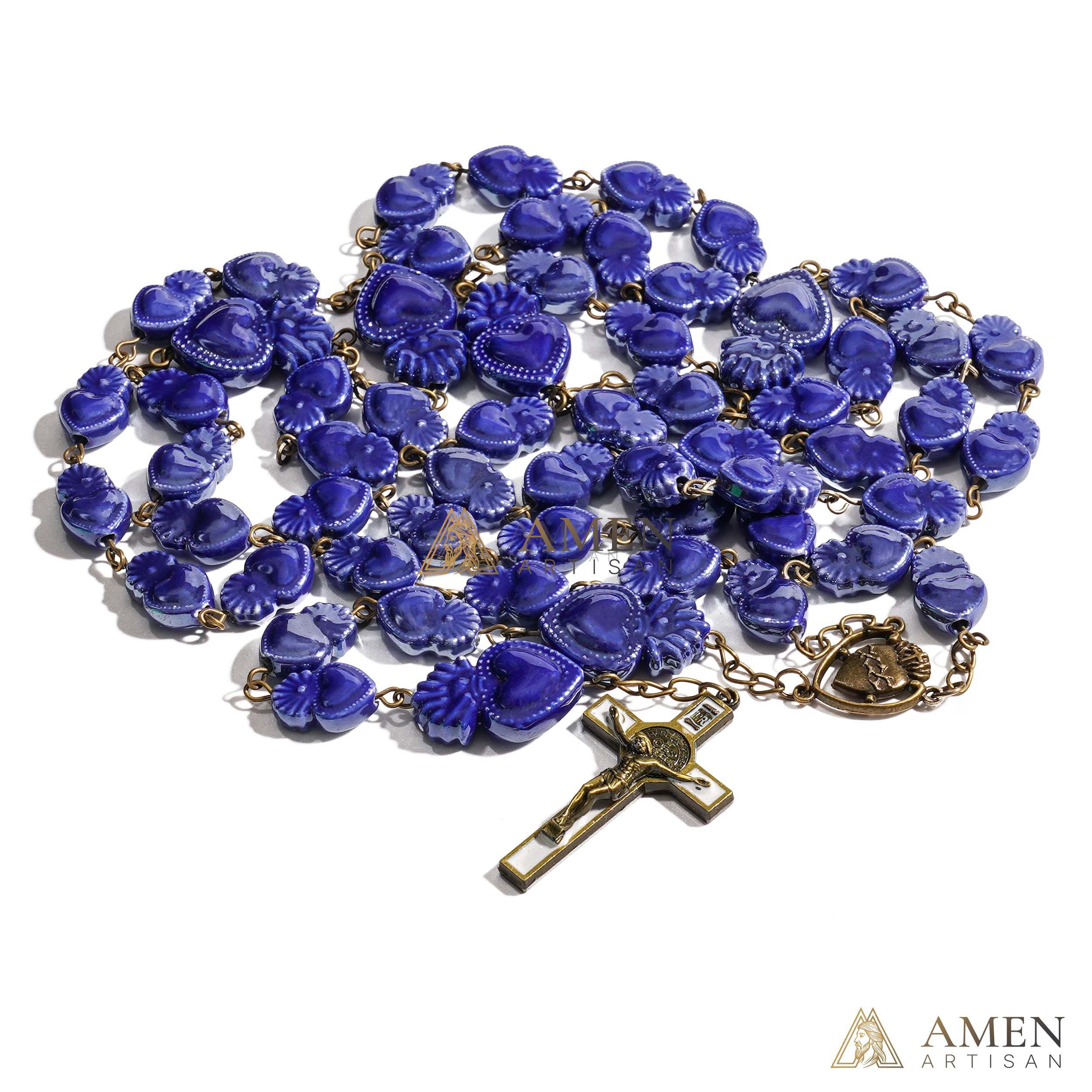 Ceramic Sacred Heart Beads Rosary - Vintage Bronze Style Rosary - Amen Artisan - Image 10