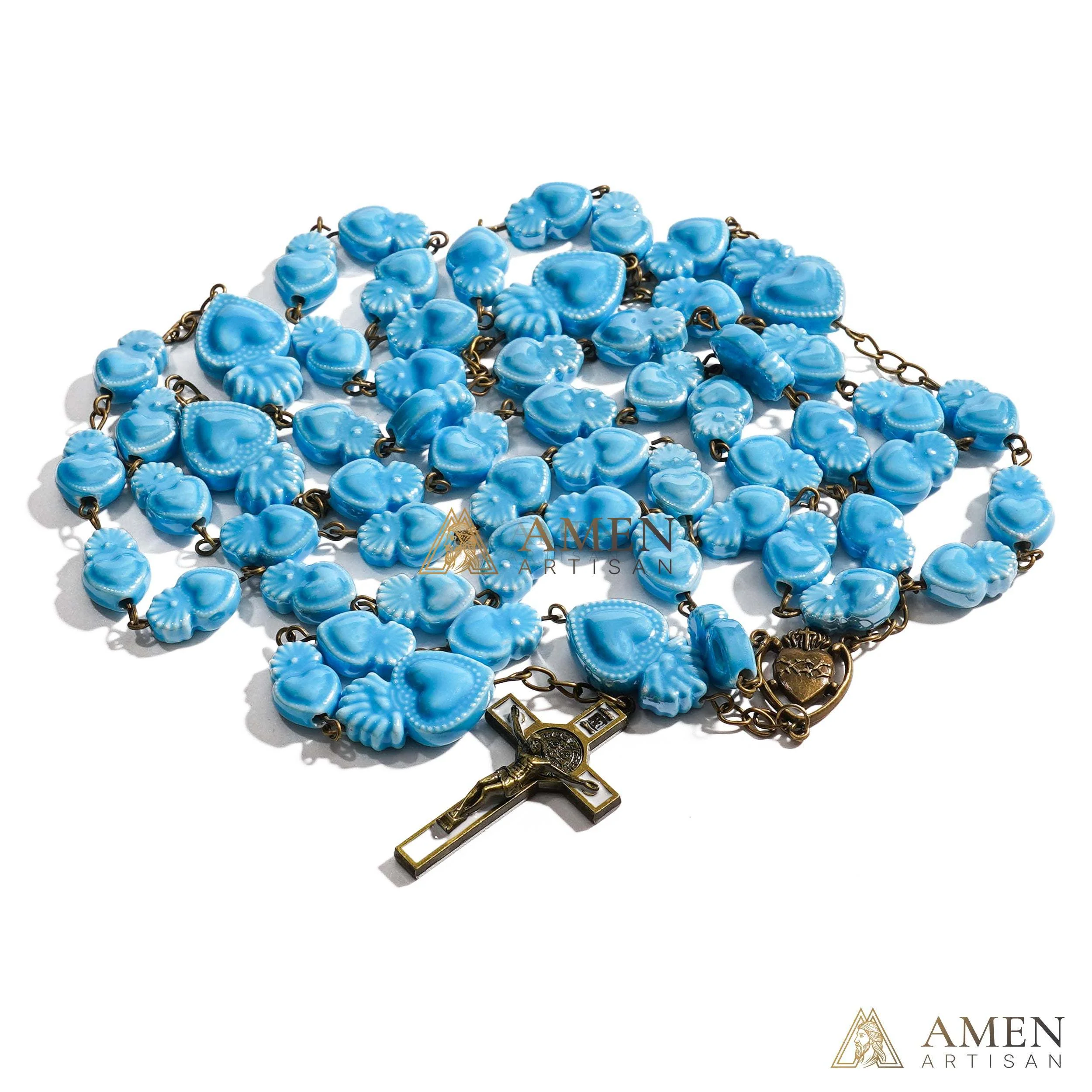 Ceramic Sacred Heart Beads Rosary - Vintage Bronze Style Rosary - Amen Artisan - Image 11