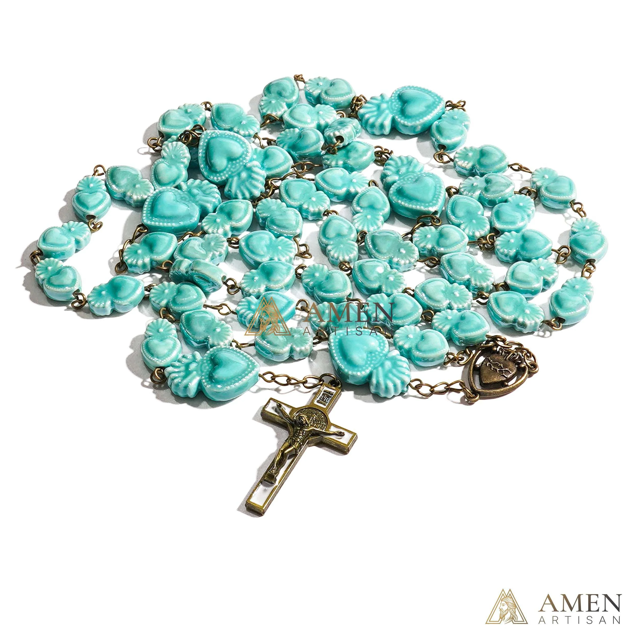 Ceramic Sacred Heart Beads Rosary - Vintage Bronze Style Rosary - Amen Artisan - Image 12