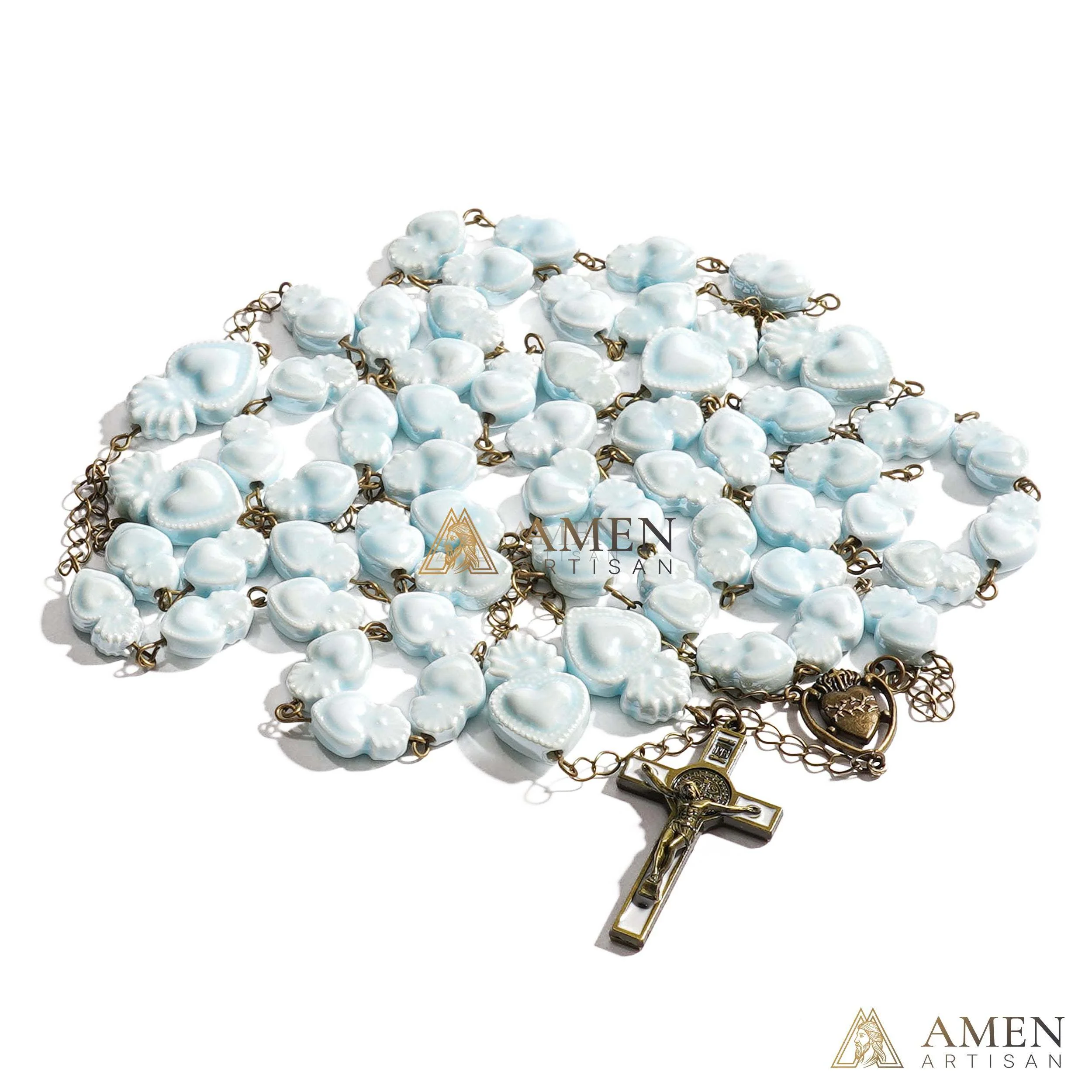 Ceramic Sacred Heart Beads Rosary - Vintage Bronze Style Rosary - Amen Artisan - Image 13