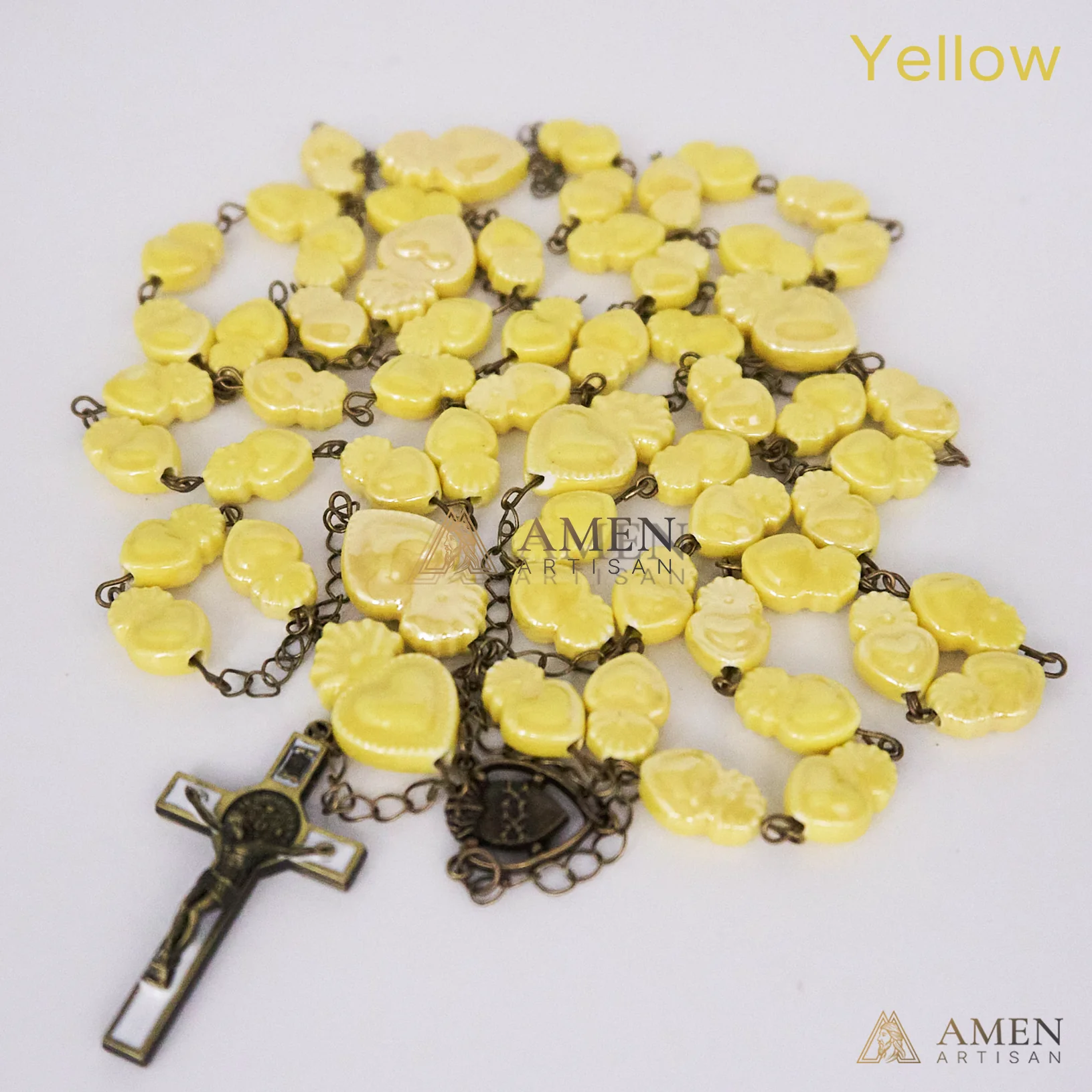 Ceramic Sacred Heart Beads Rosary - Vintage Bronze Style Rosary - Amen Artisan - Image 5