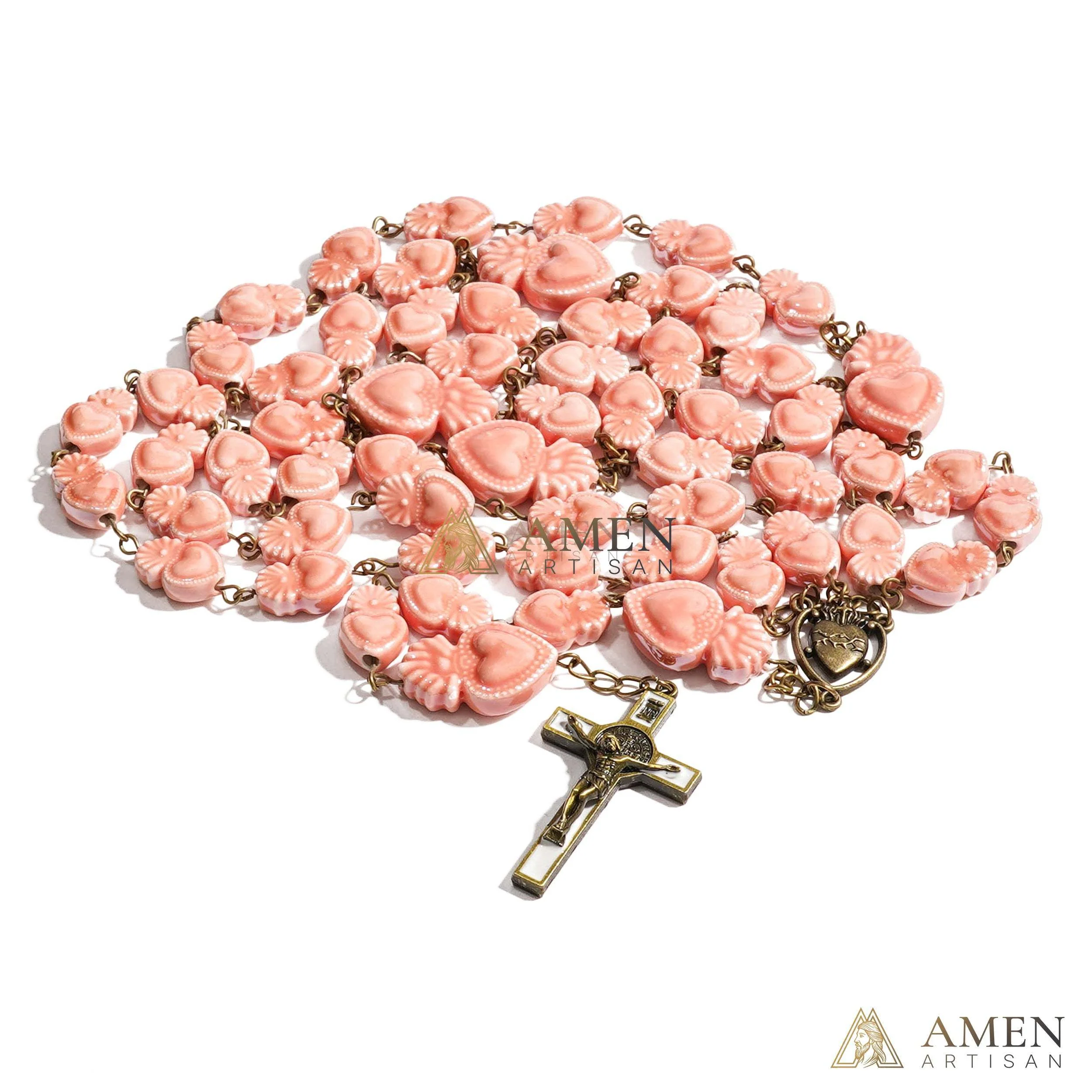 Ceramic Sacred Heart Beads Rosary - Vintage Bronze Style Rosary - Amen Artisan - Image 8