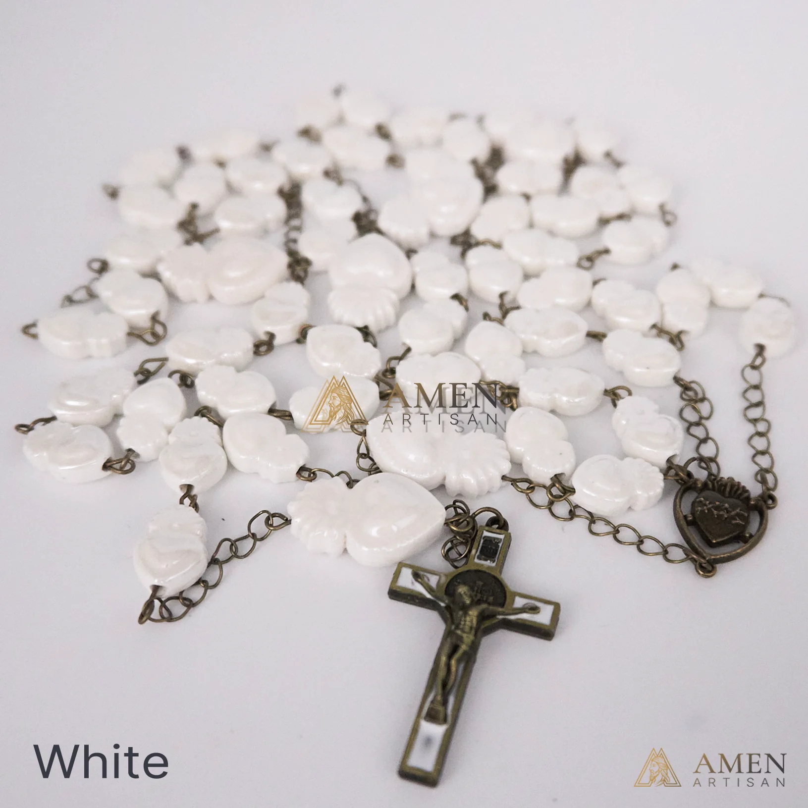 Ceramic Sacred Heart Beads Rosary - Vintage Bronze Style Rosary - Amen Artisan - Image 9