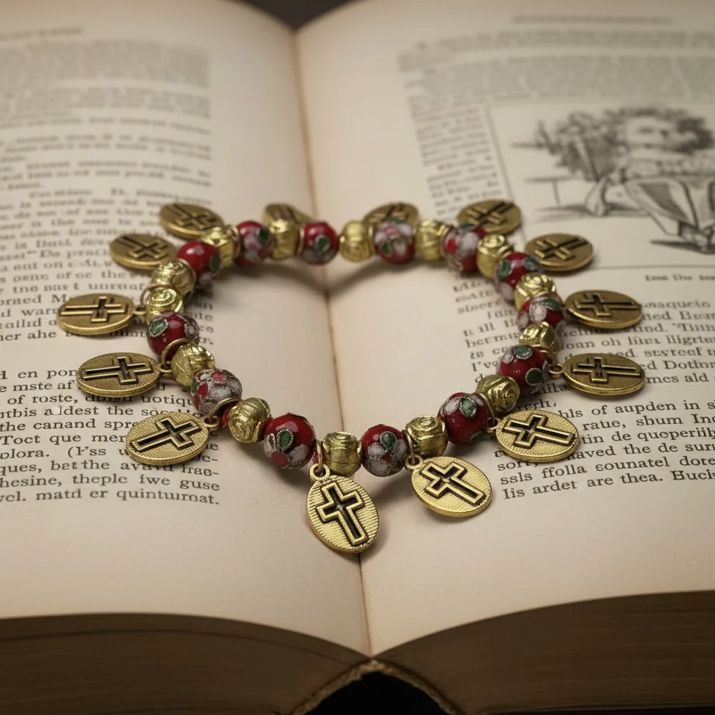 【Deal Today】Cloisonné Beads Saint Medal Stretch Bracelet Amen Artisan - Image 5