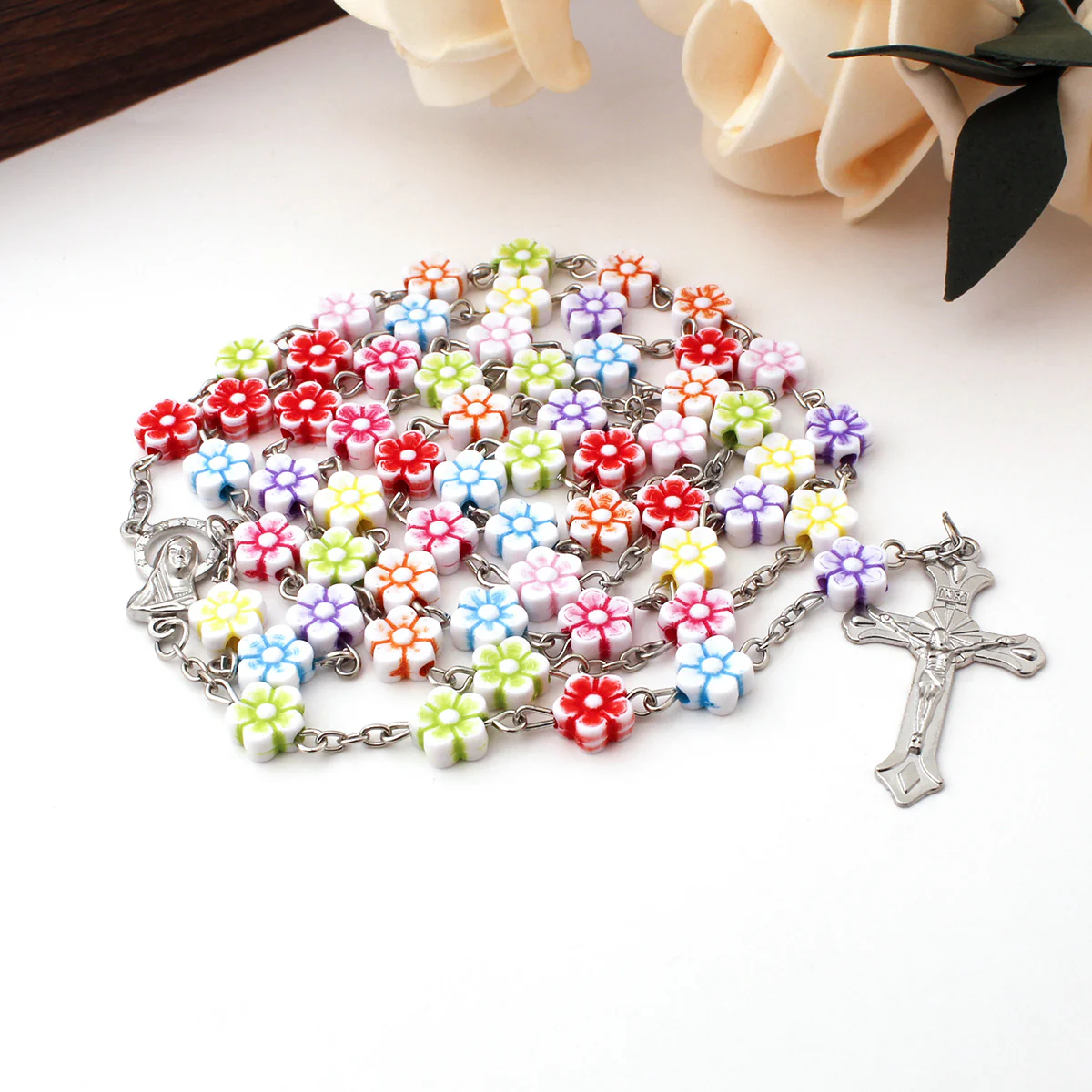 Colorful Cherry Blossom Beads Rosary - Image 3