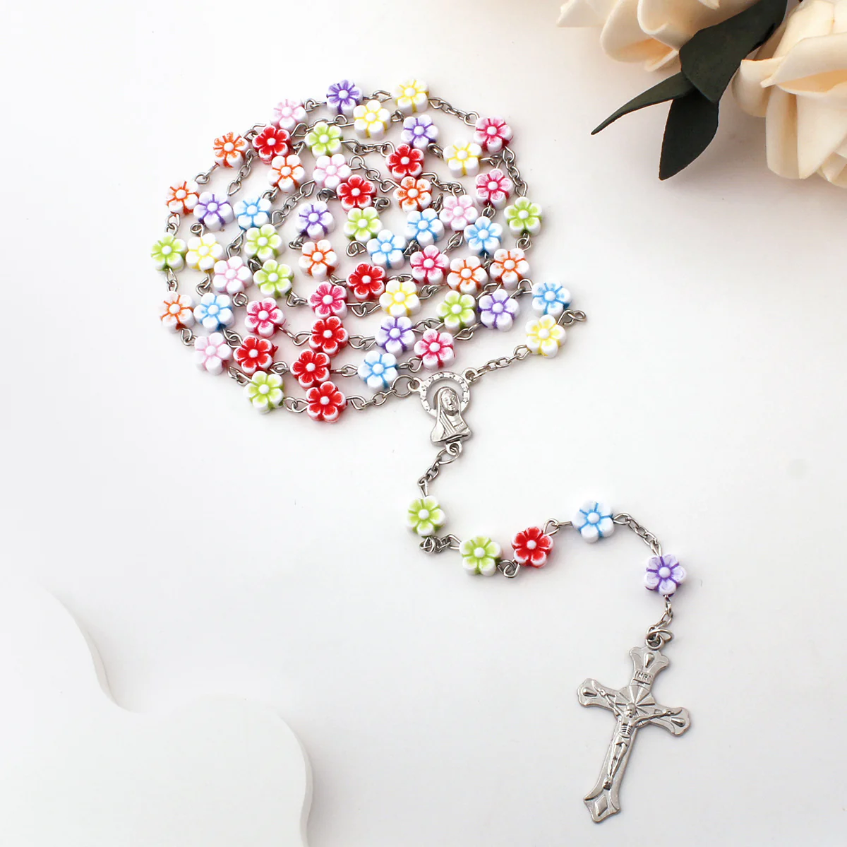 Colorful Cherry Blossom Beads Rosary - Image 4