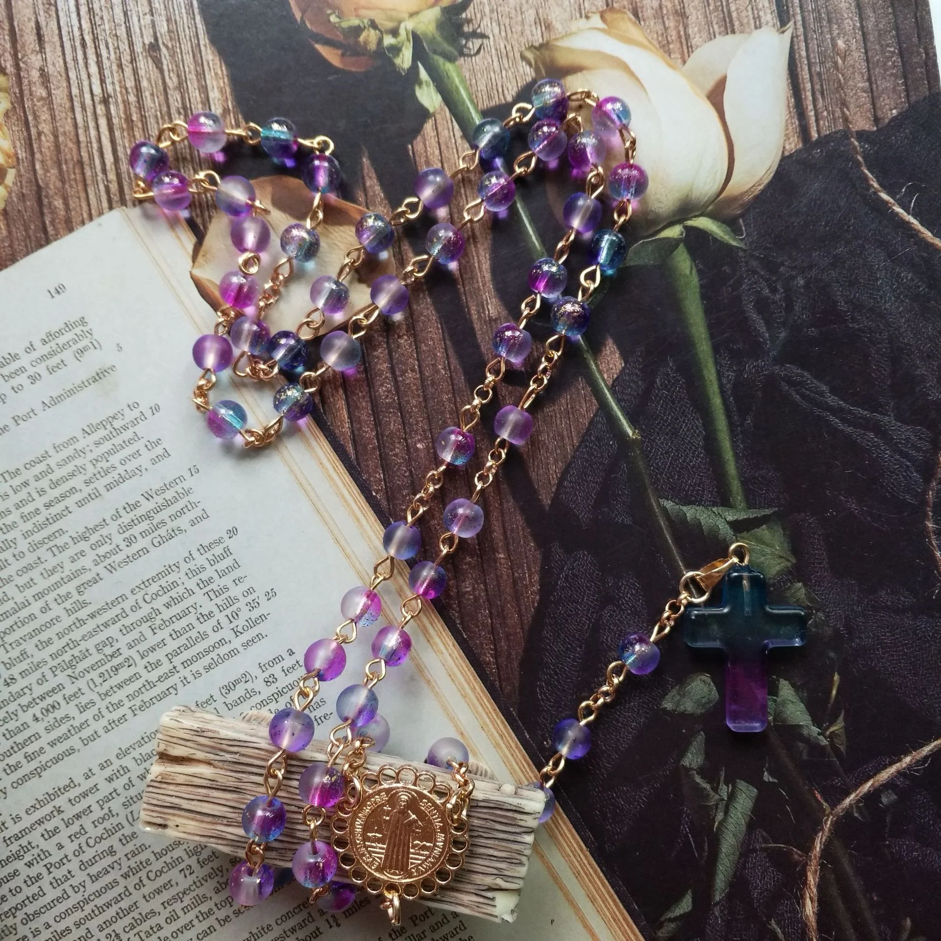 Amen Artisan Colorful Round Bead Cross Prayer Necklace - Image 6