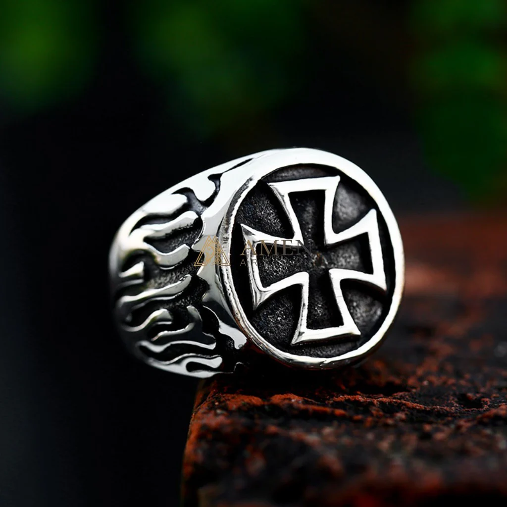 Cross & Flame Pattern Ring Amen Artisan - Image 2