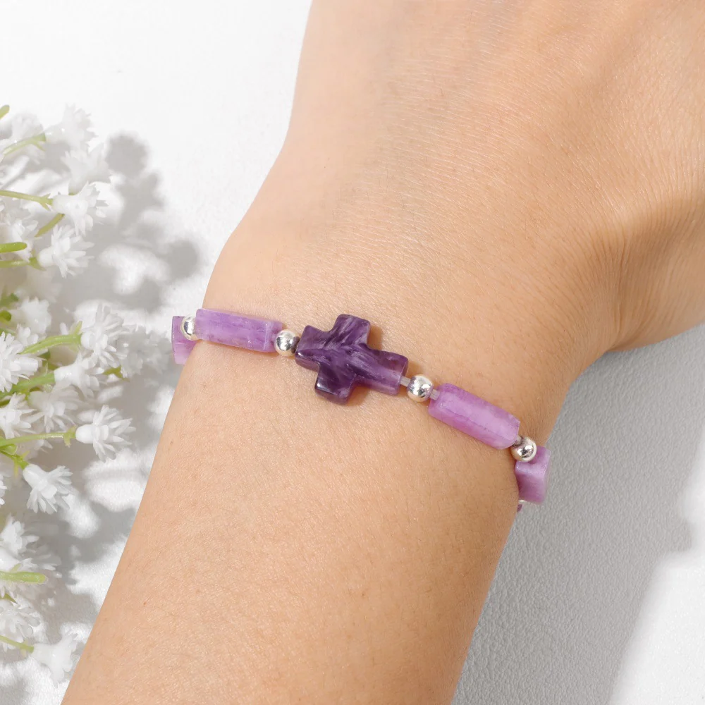 Cross Purple Stone Bracelet Amen Artisan - Image 2
