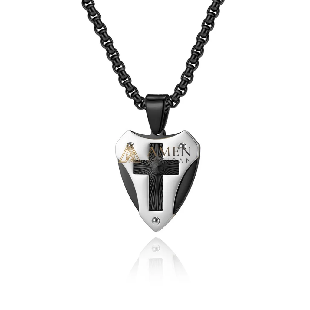 Cross Shield Pendant Necklace Amen Artisan - Image 3