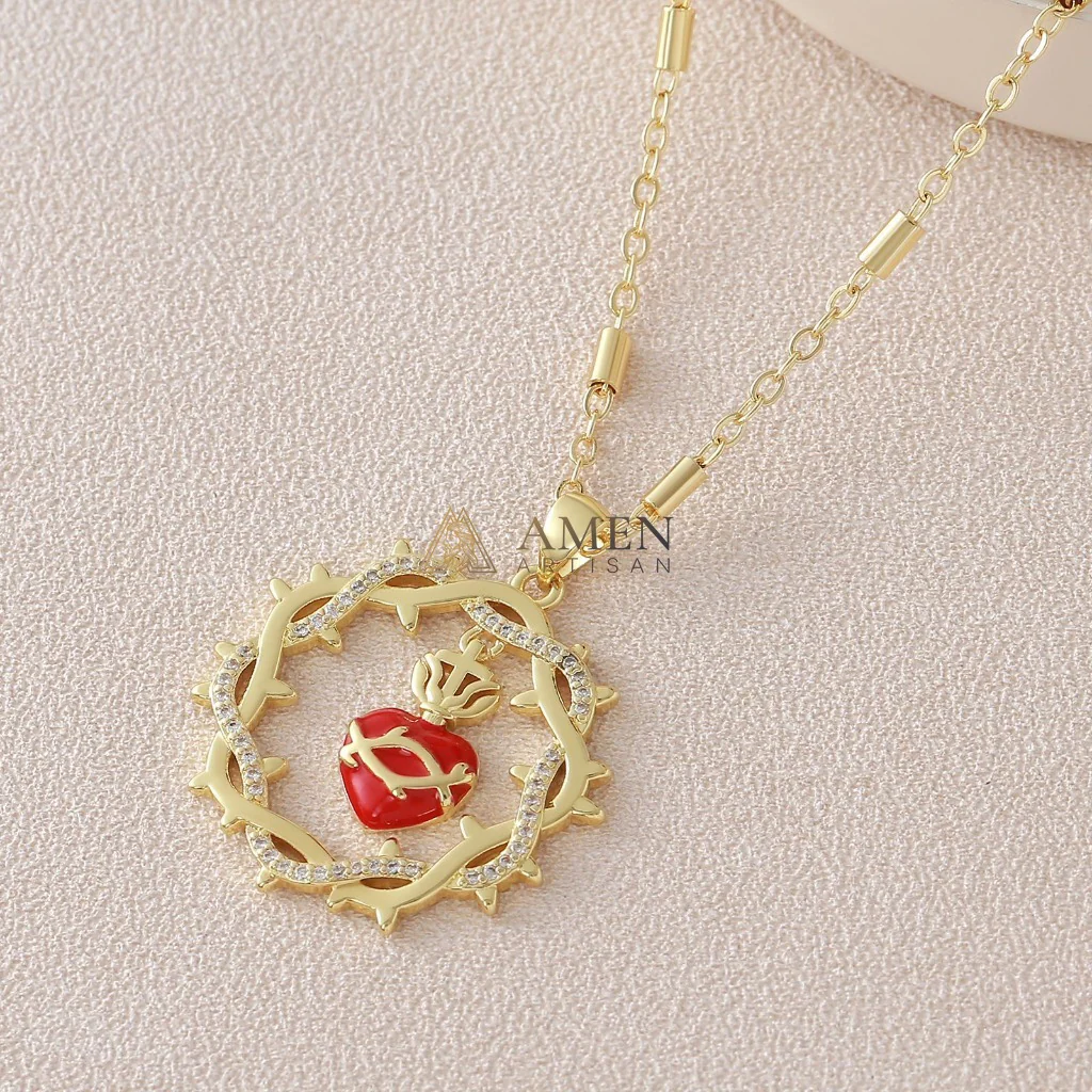 Crown of Thorns Sacred Heart Pendant Necklace Amen Artisan - Image 10