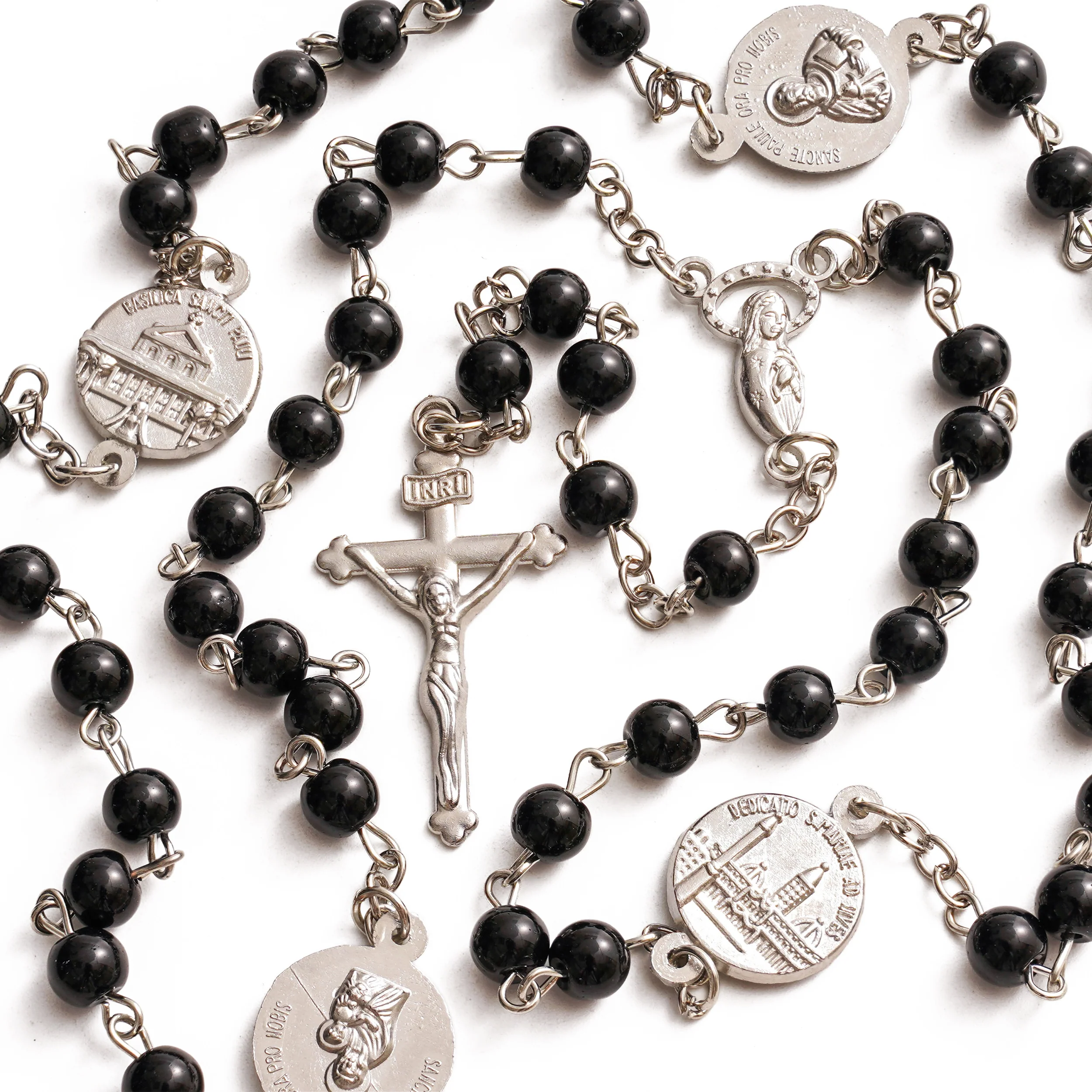 Crucifix Our Lady Black Bead Rosary Amen Artisan - Image 3
