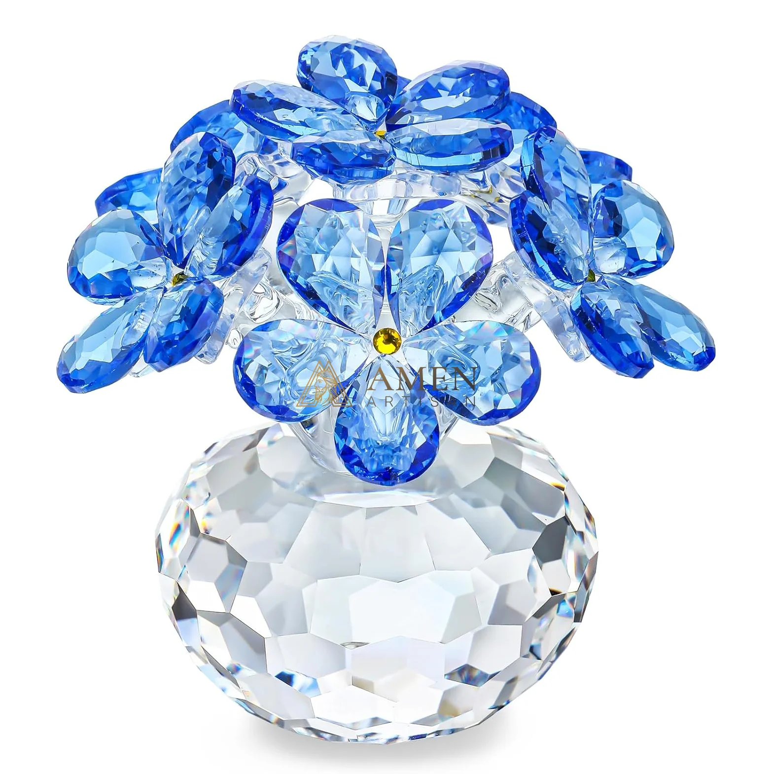 Crystal Blue Floral Figurine  Amen Artisan