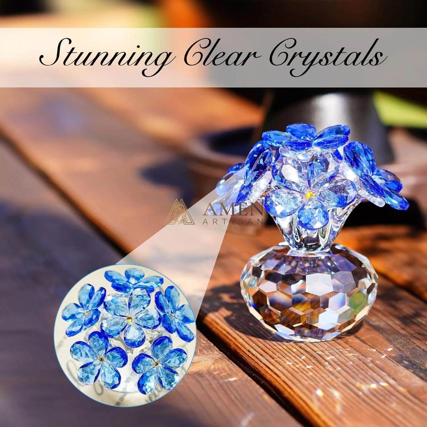 Crystal Blue Floral Figurine  Amen Artisan - Image 2