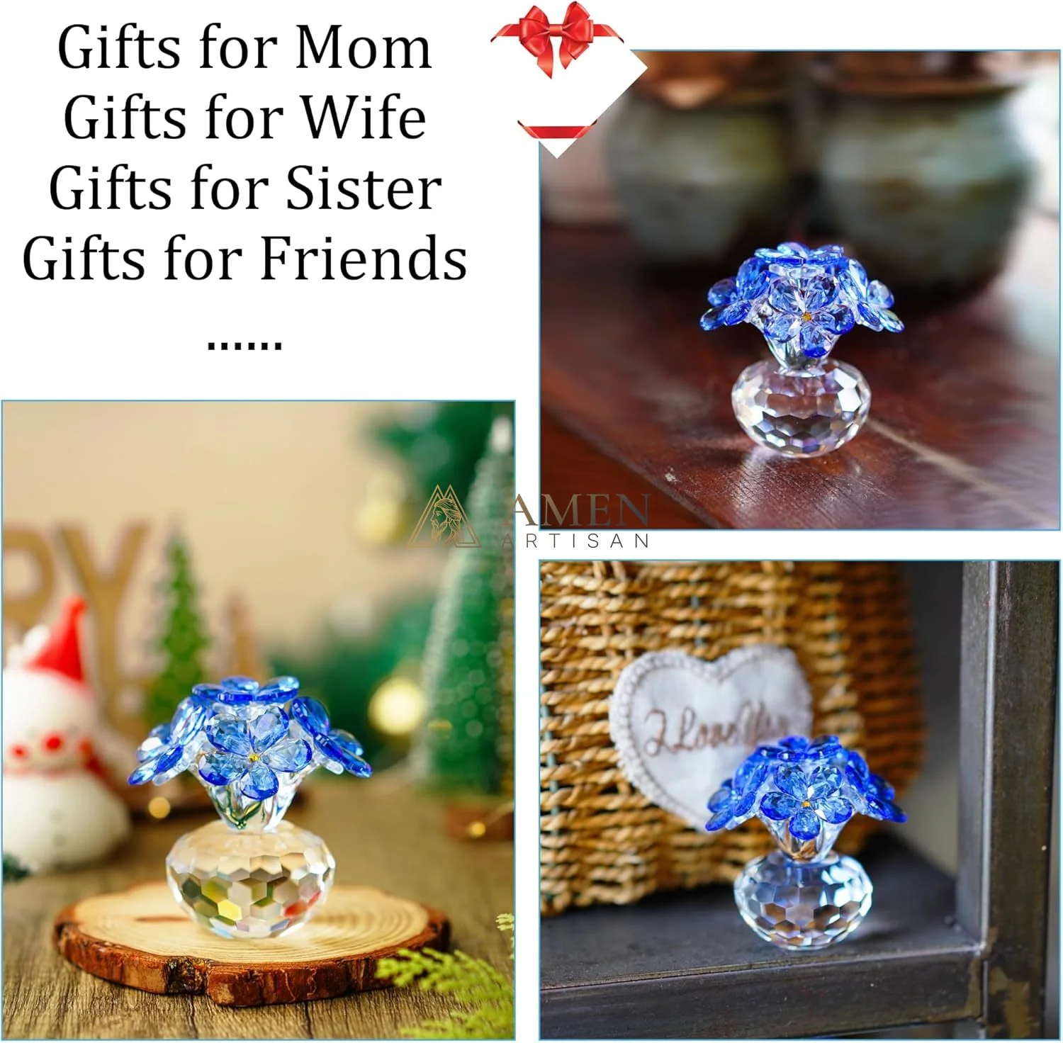 Crystal Blue Floral Figurine  Amen Artisan - Image 4