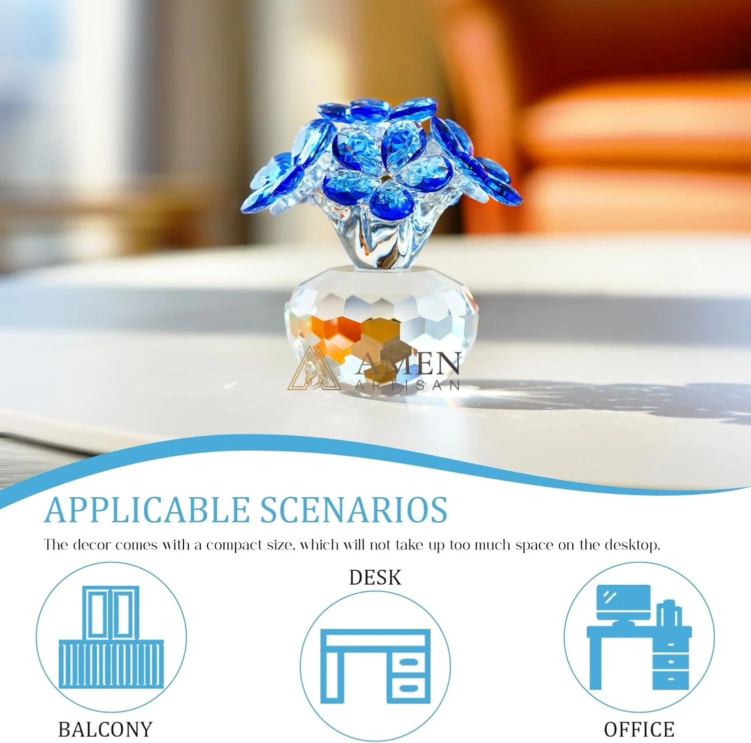 Crystal Blue Floral Figurine  Amen Artisan - Image 5