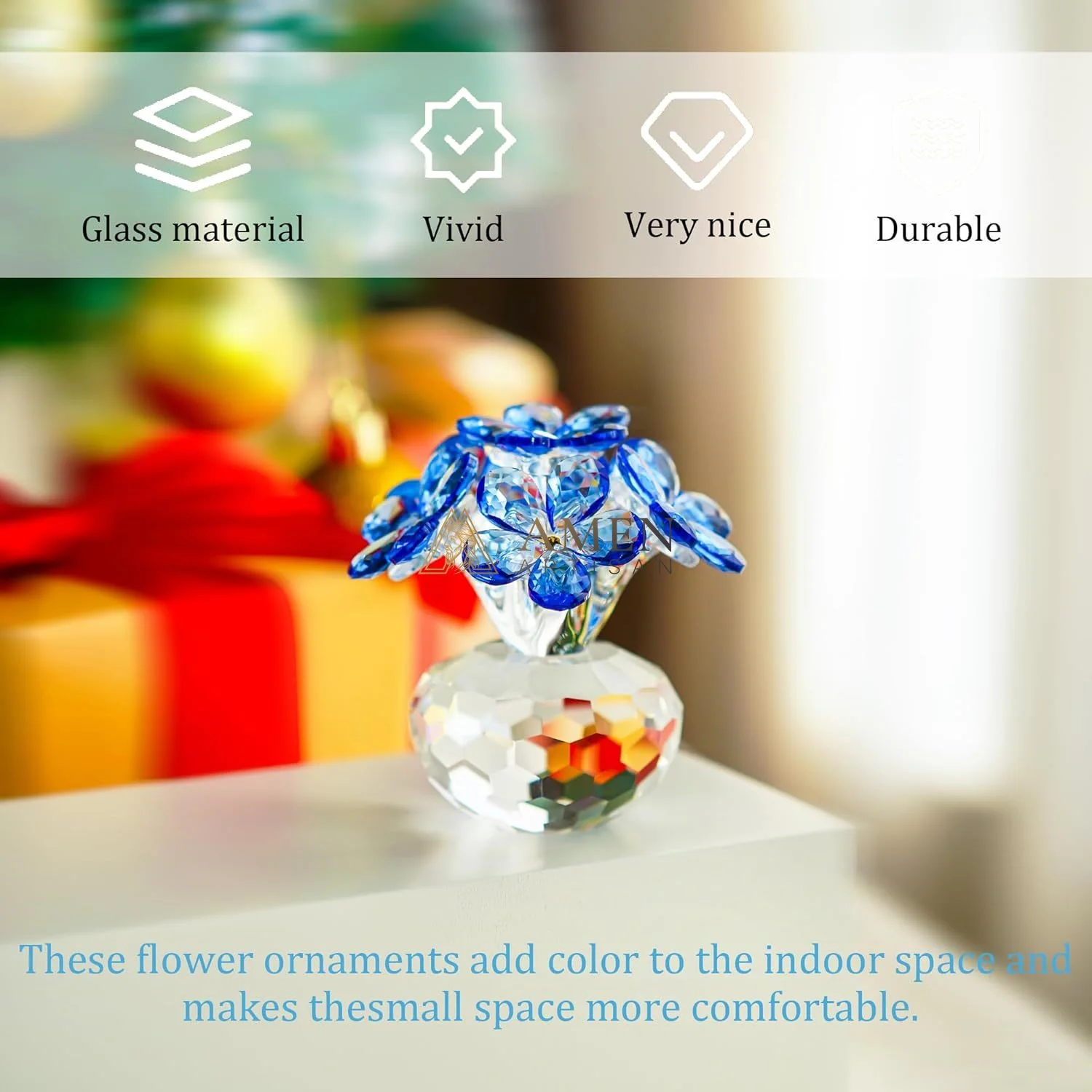 Crystal Blue Floral Figurine  Amen Artisan - Image 6