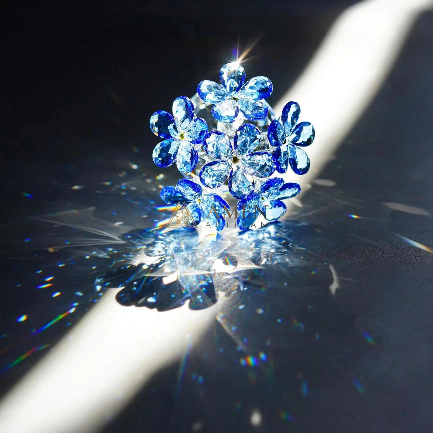 Crystal Blue Floral Figurine  Amen Artisan - Image 7