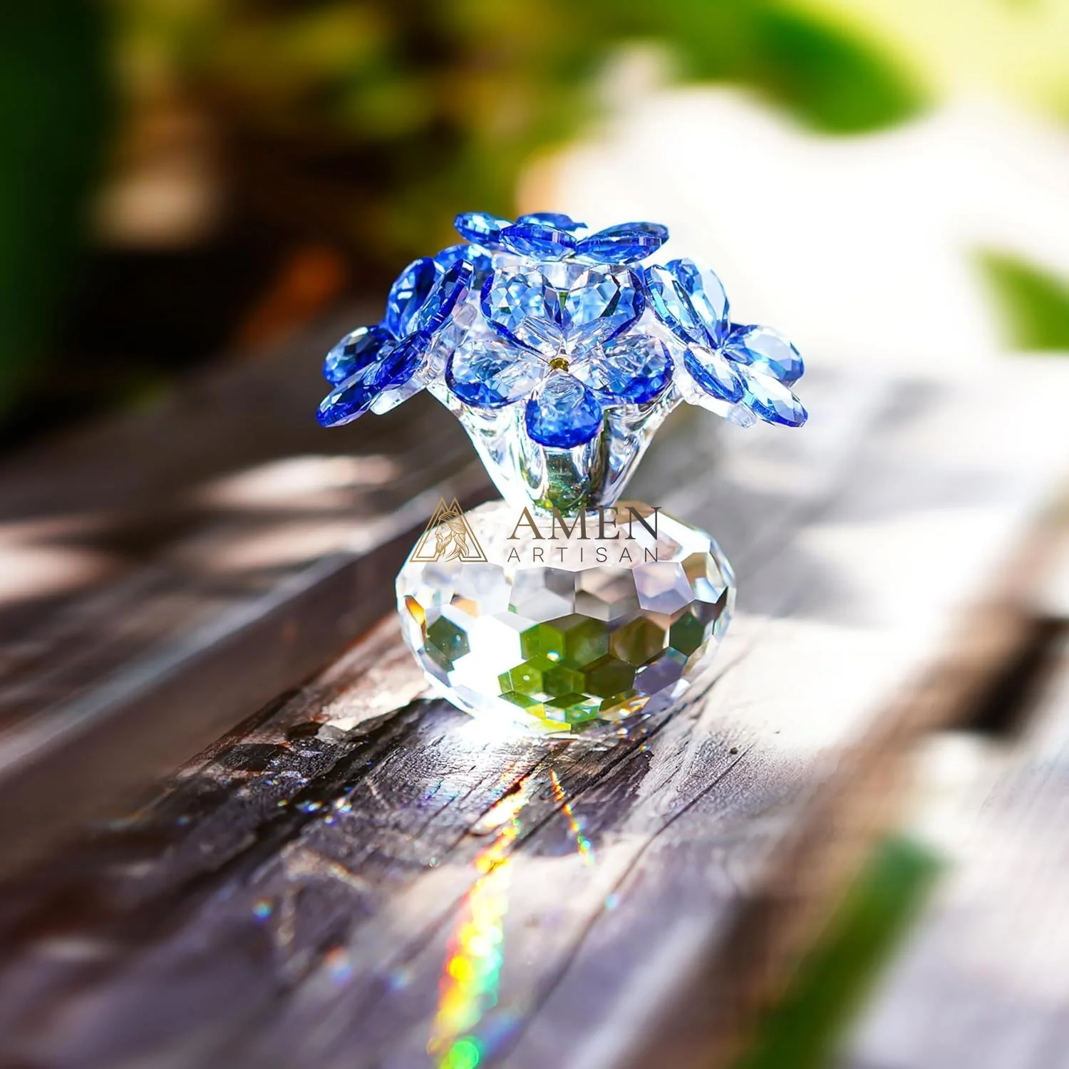 Crystal Blue Floral Figurine  Amen Artisan - Image 8