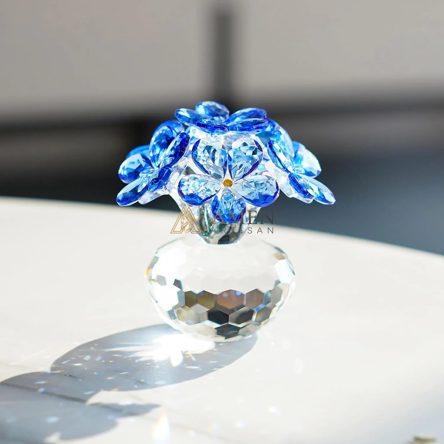 Crystal Blue Floral Figurine  Amen Artisan - Image 9