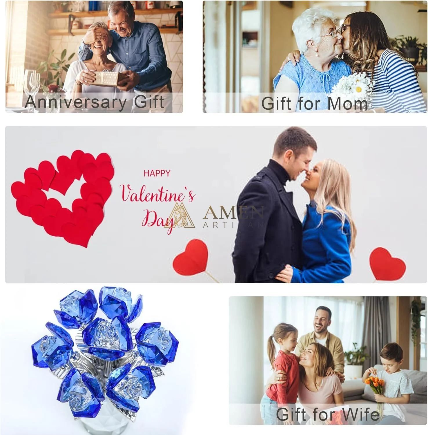Crystal Blue Rose Statue Amen Artisan - Image 3