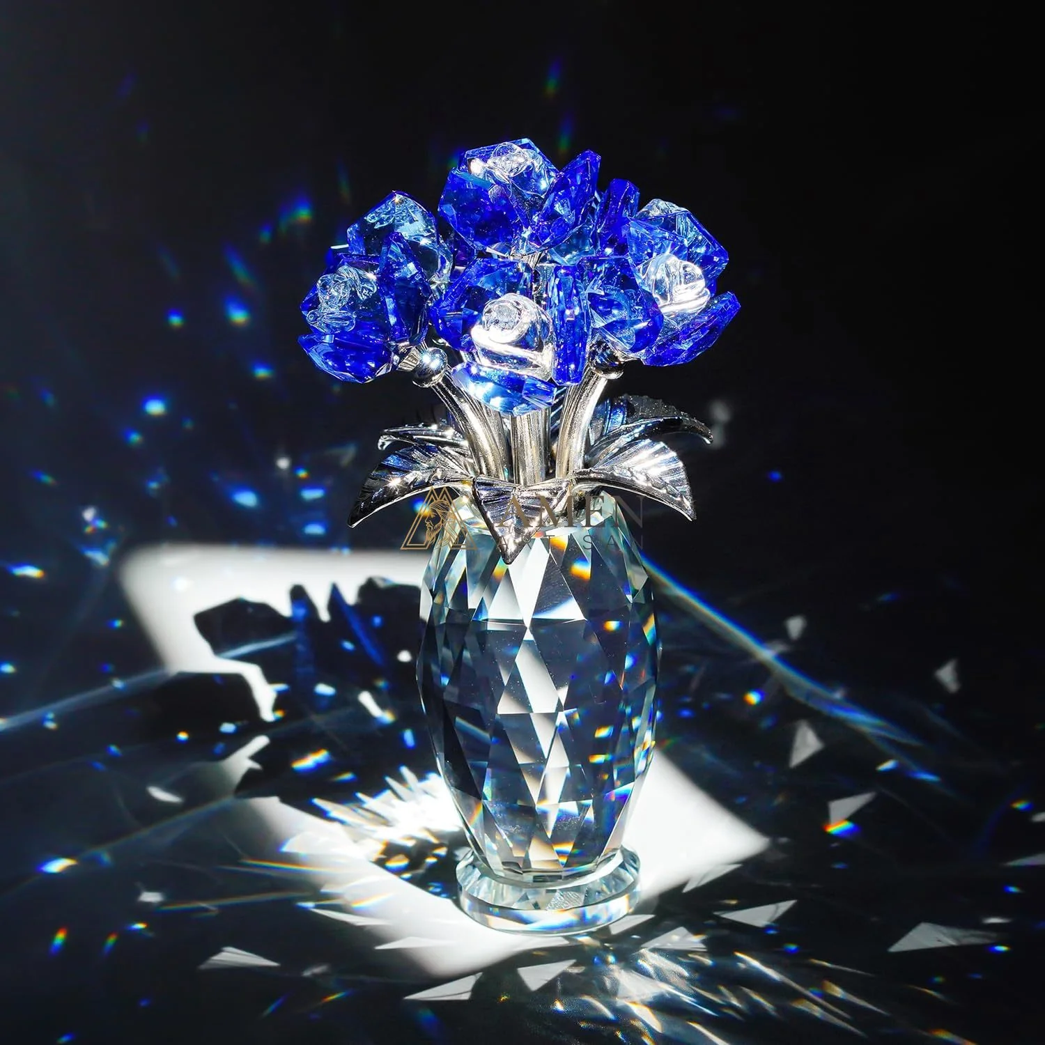Crystal Blue Rose Statue Amen Artisan - Image 5