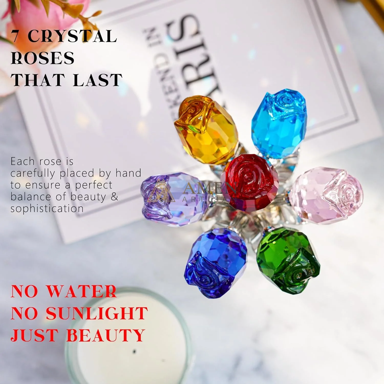 Crystal Colored Rose Figurine  Amen Artisan - Image 4
