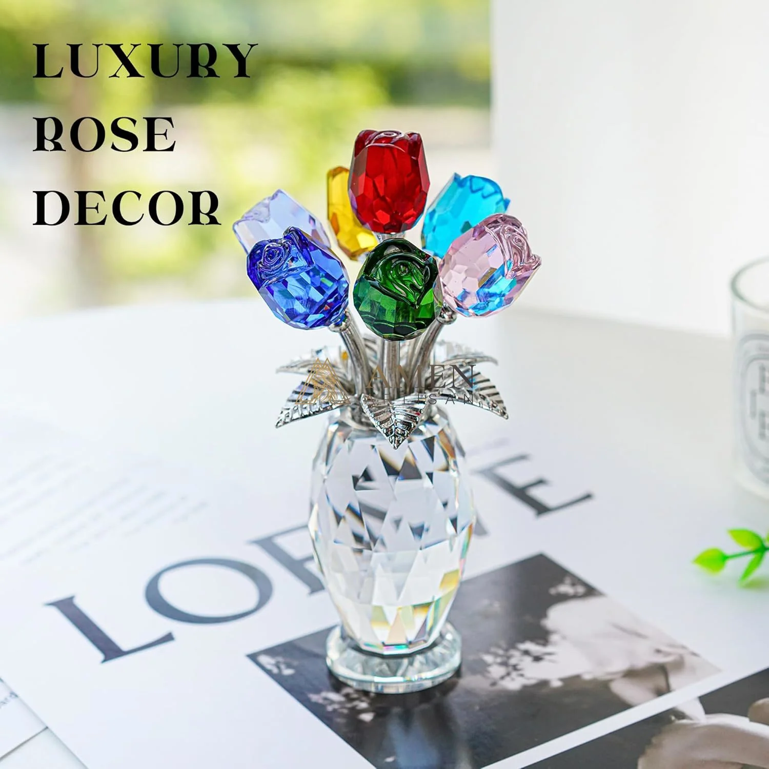 Crystal Colored Rose Figurine  Amen Artisan - Image 5