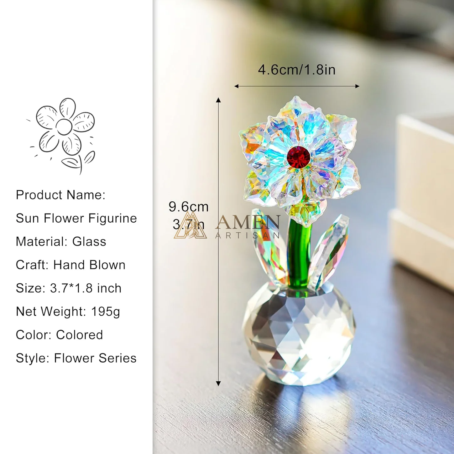 Crystal-Colored Sunflower Figurine Amen Artisan - Image 4