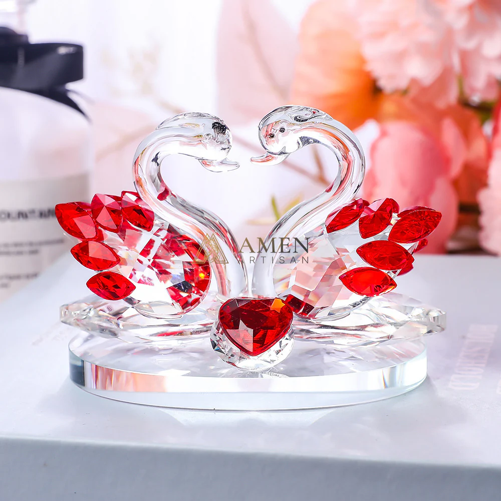 Crystal Heart-shaped Double Swans Figurine Amen Artisan - Image 2