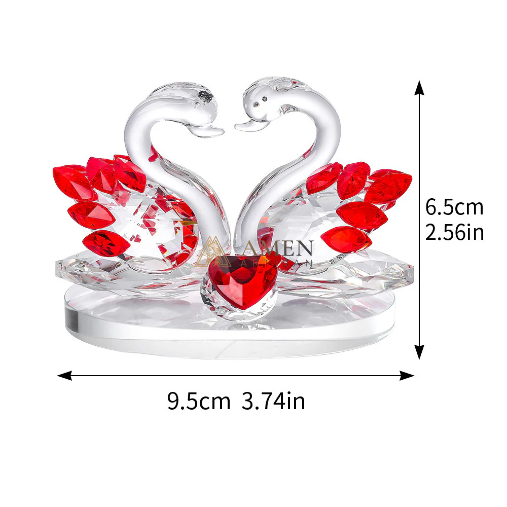 Crystal Heart-shaped Double Swans Figurine Amen Artisan - Image 3